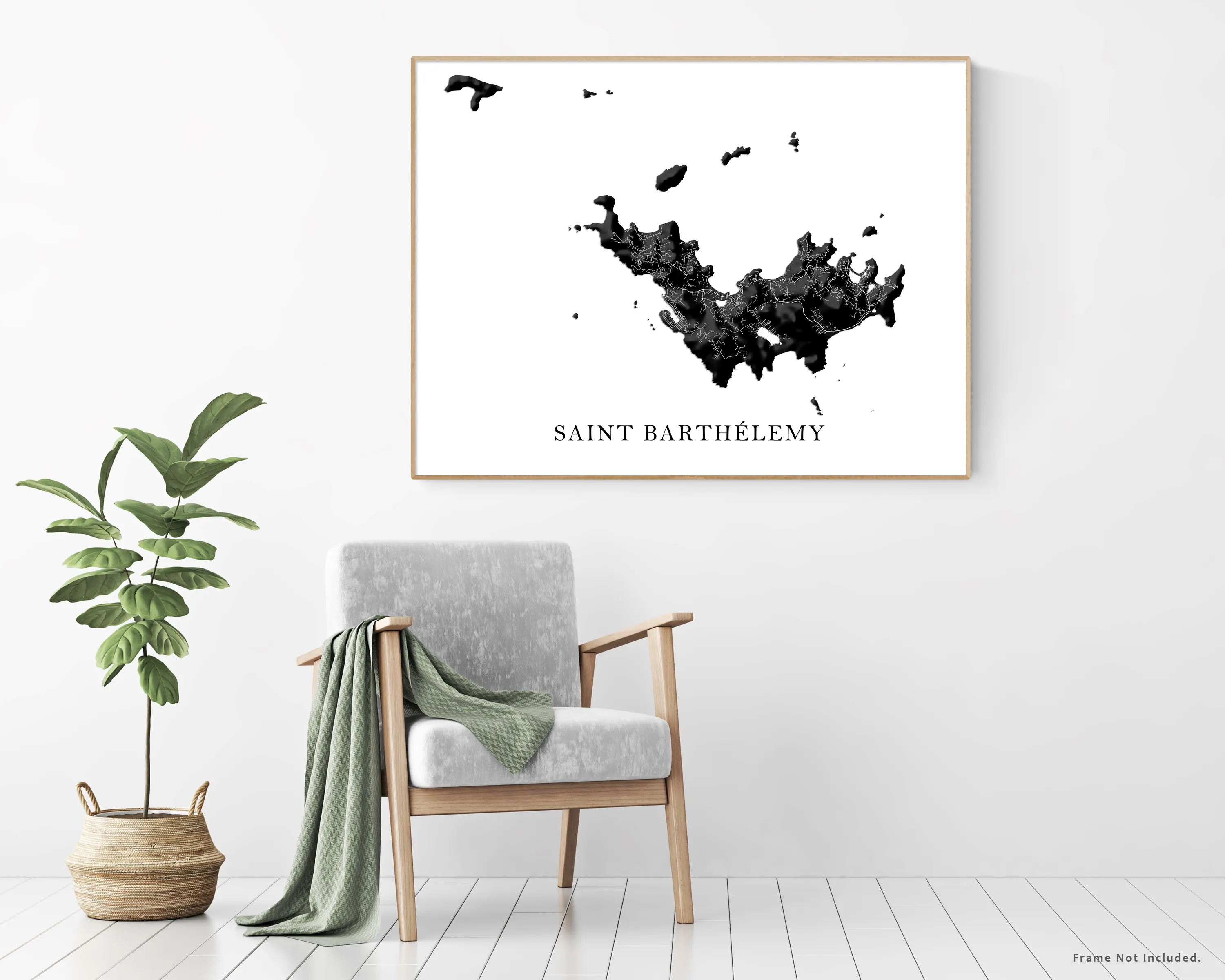 St Barths Map Print Poster, Black and White Caribbean Island Wall Art Prints, Saint-Barthelemy