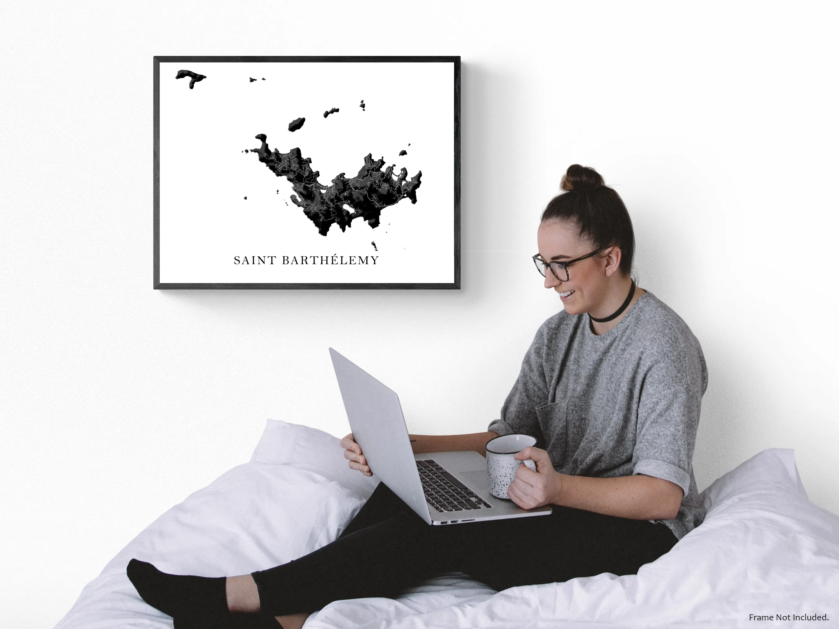 St Barths Map Print Poster, Black and White Caribbean Island Wall Art Prints, Saint-Barthelemy