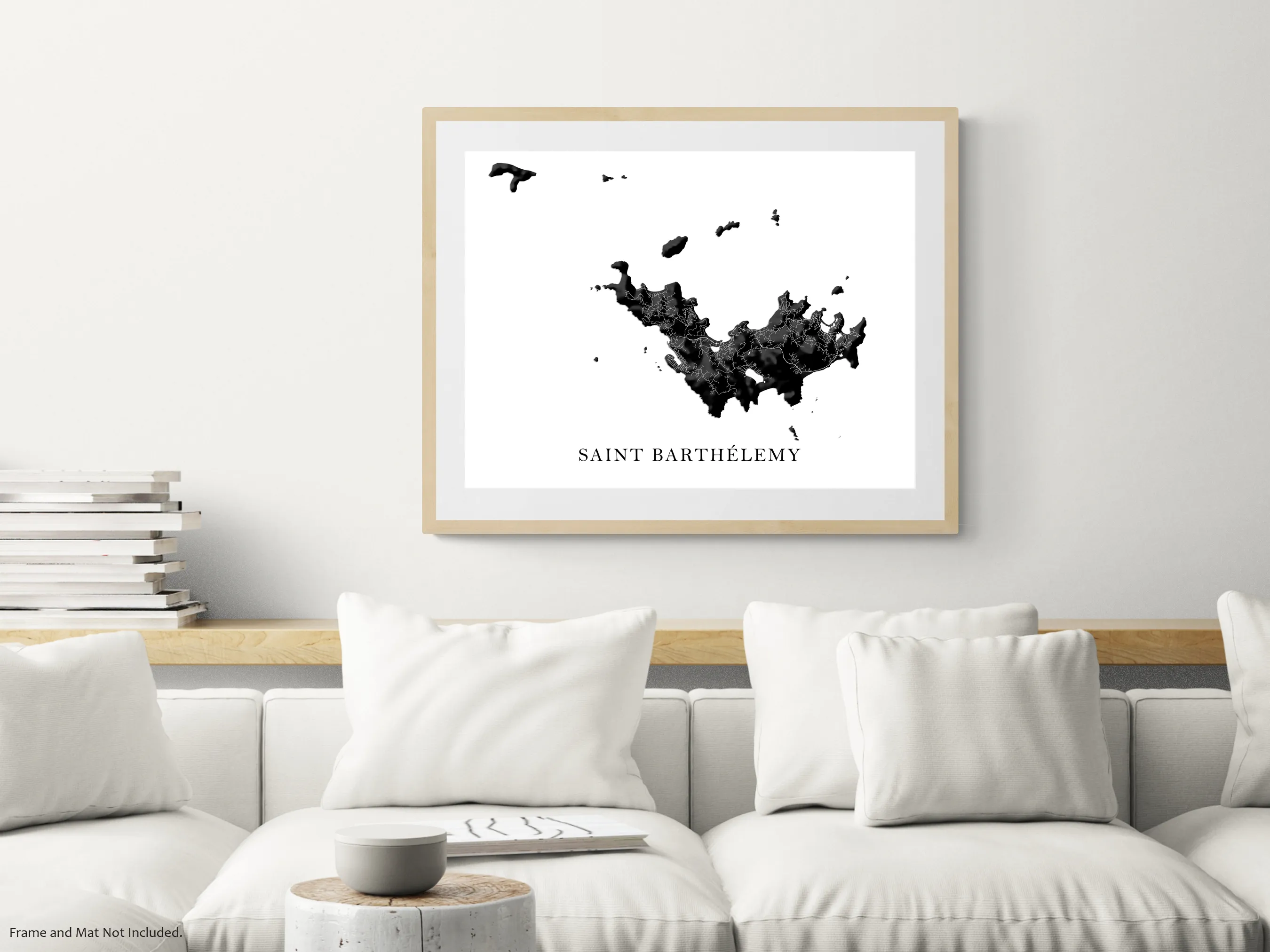 St Barths Map Print Poster, Black and White Caribbean Island Wall Art Prints, Saint-Barthelemy
