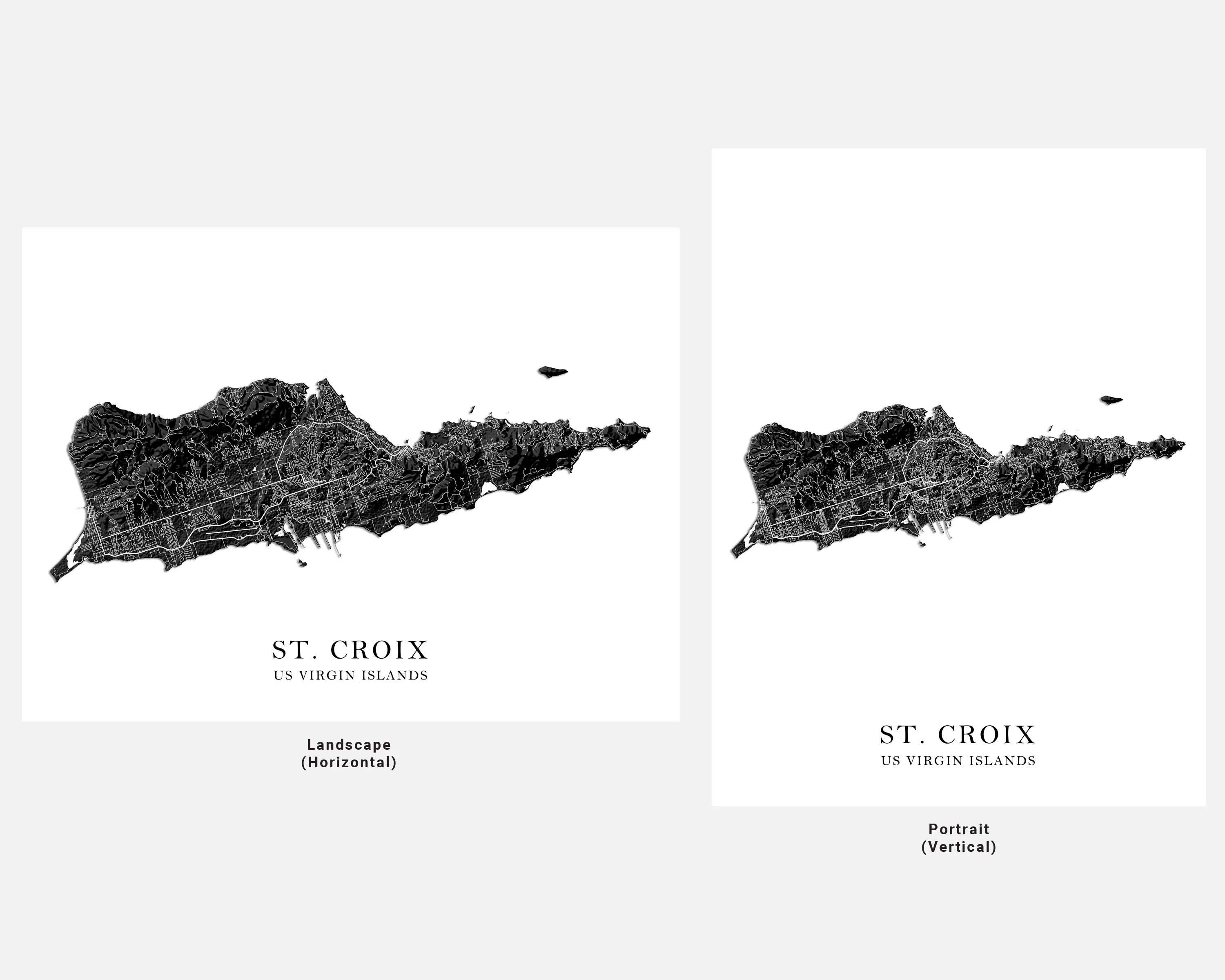 St Croix Island, USVI Map Print Poster, Black and White US Virgin Islands Wall Art Prints, Caribbean