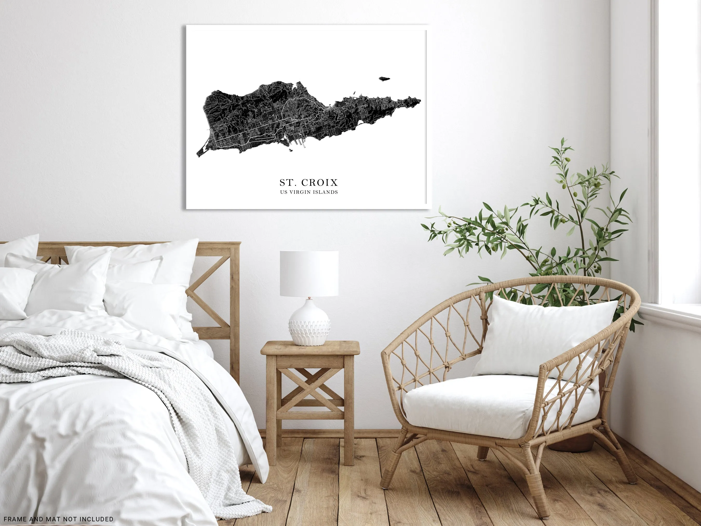 St Croix Island, USVI Map Print Poster, Black and White US Virgin Islands Wall Art Prints, Caribbean
