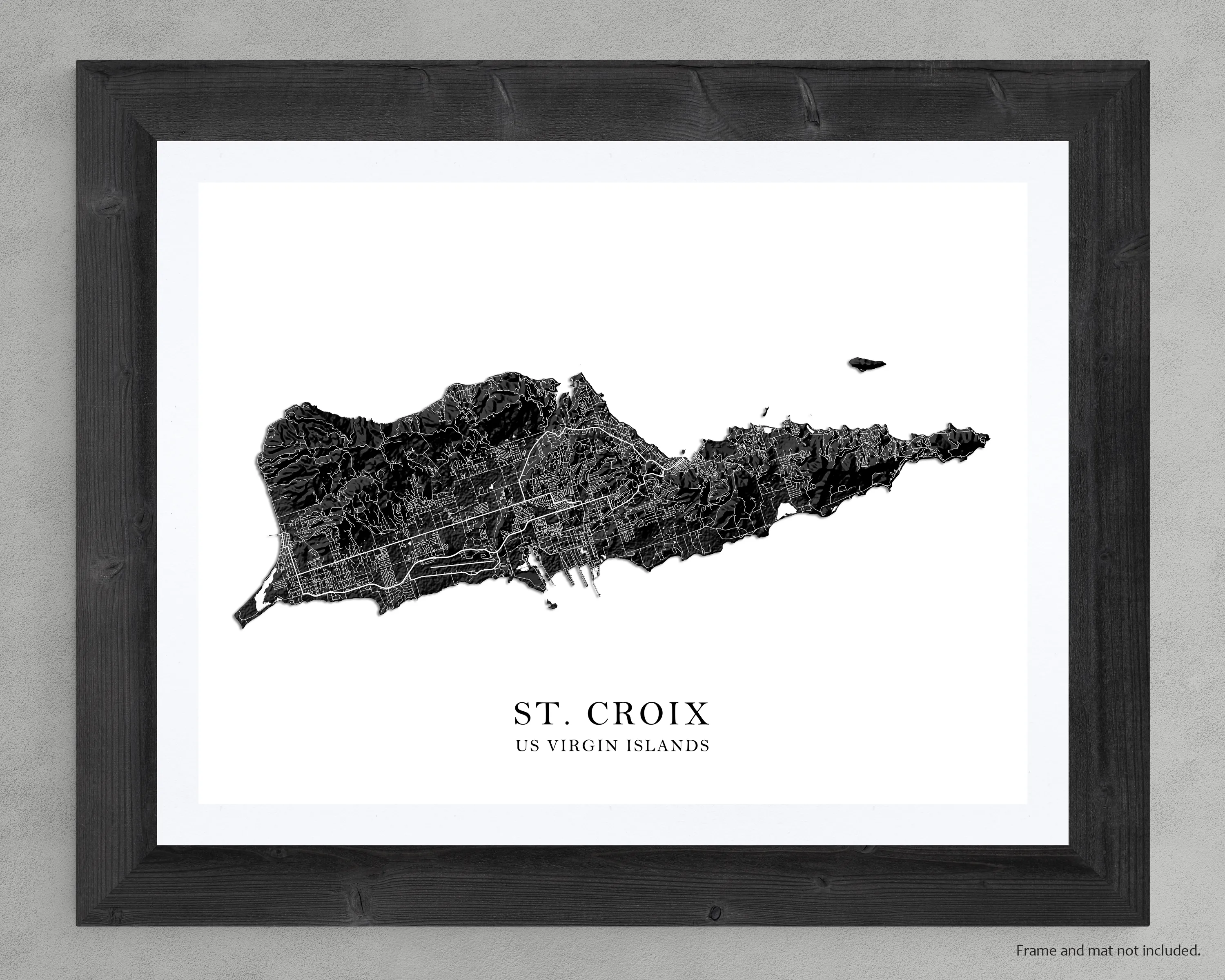 St Croix Island, USVI Map Print Poster, Black and White US Virgin Islands Wall Art Prints, Caribbean