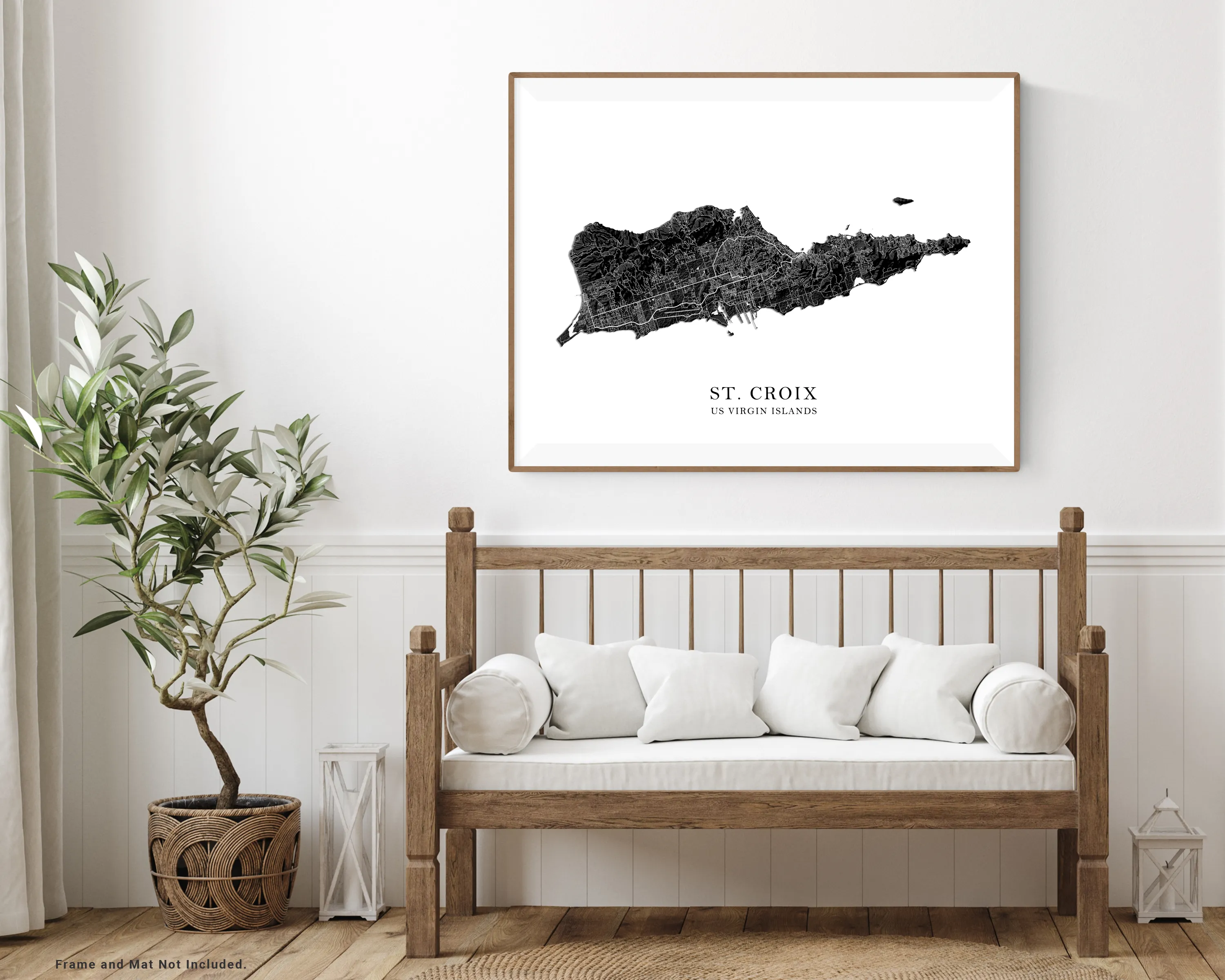 St Croix Island, USVI Map Print Poster, Black and White US Virgin Islands Wall Art Prints, Caribbean