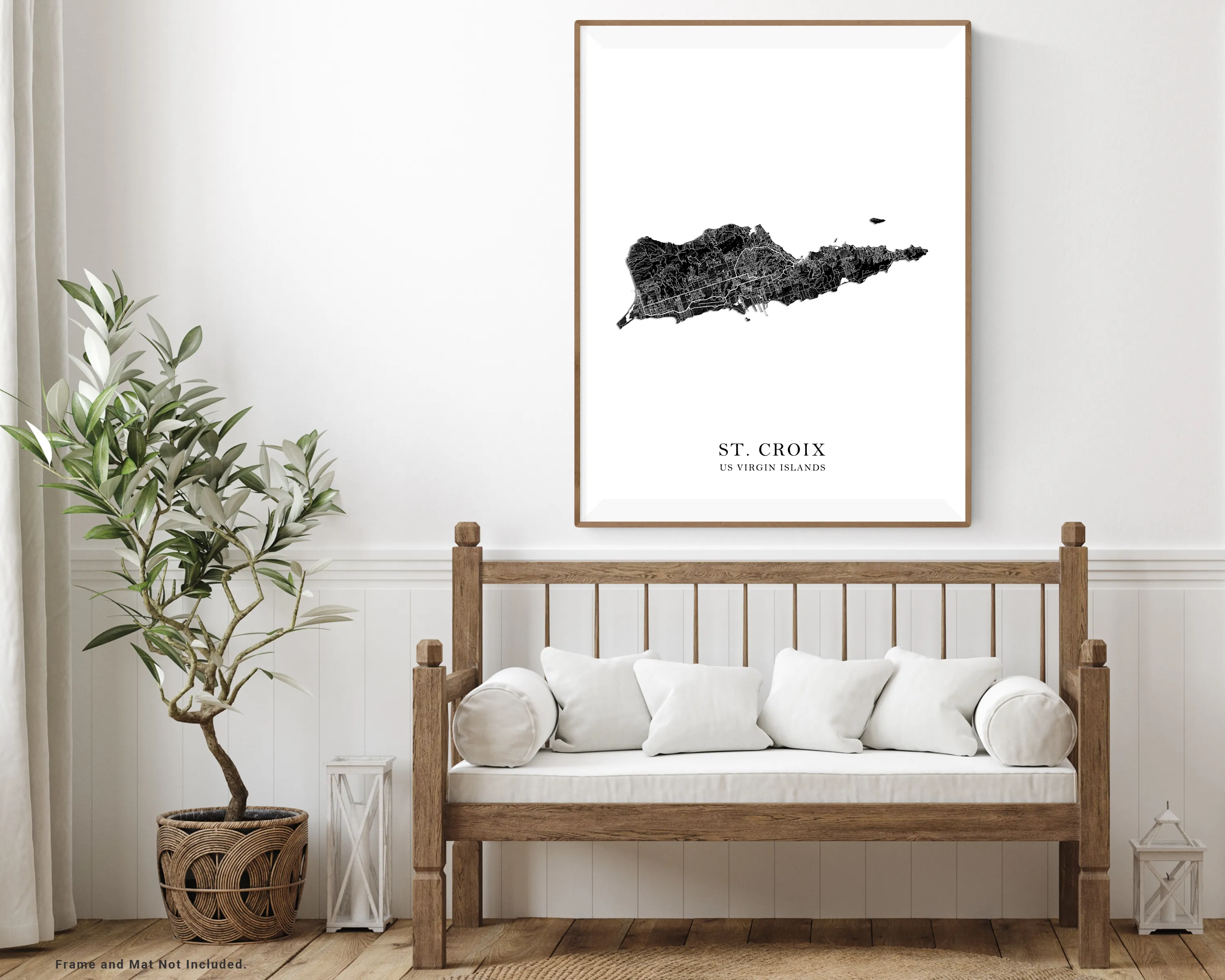 St Croix Island, USVI Map Print Poster, Black and White US Virgin Islands Wall Art Prints, Caribbean