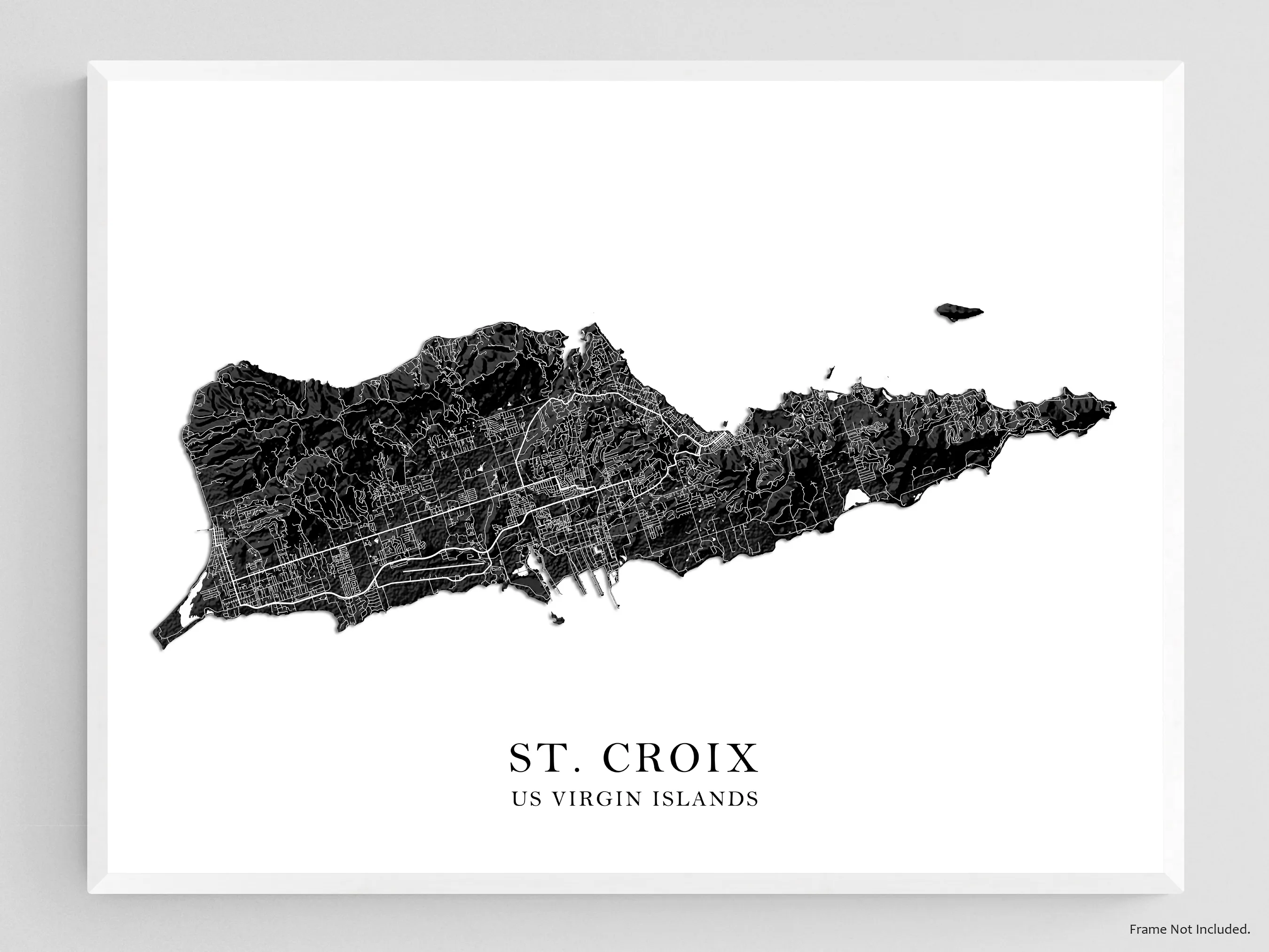St Croix Island, USVI Map Print Poster, Black and White US Virgin Islands Wall Art Prints, Caribbean
