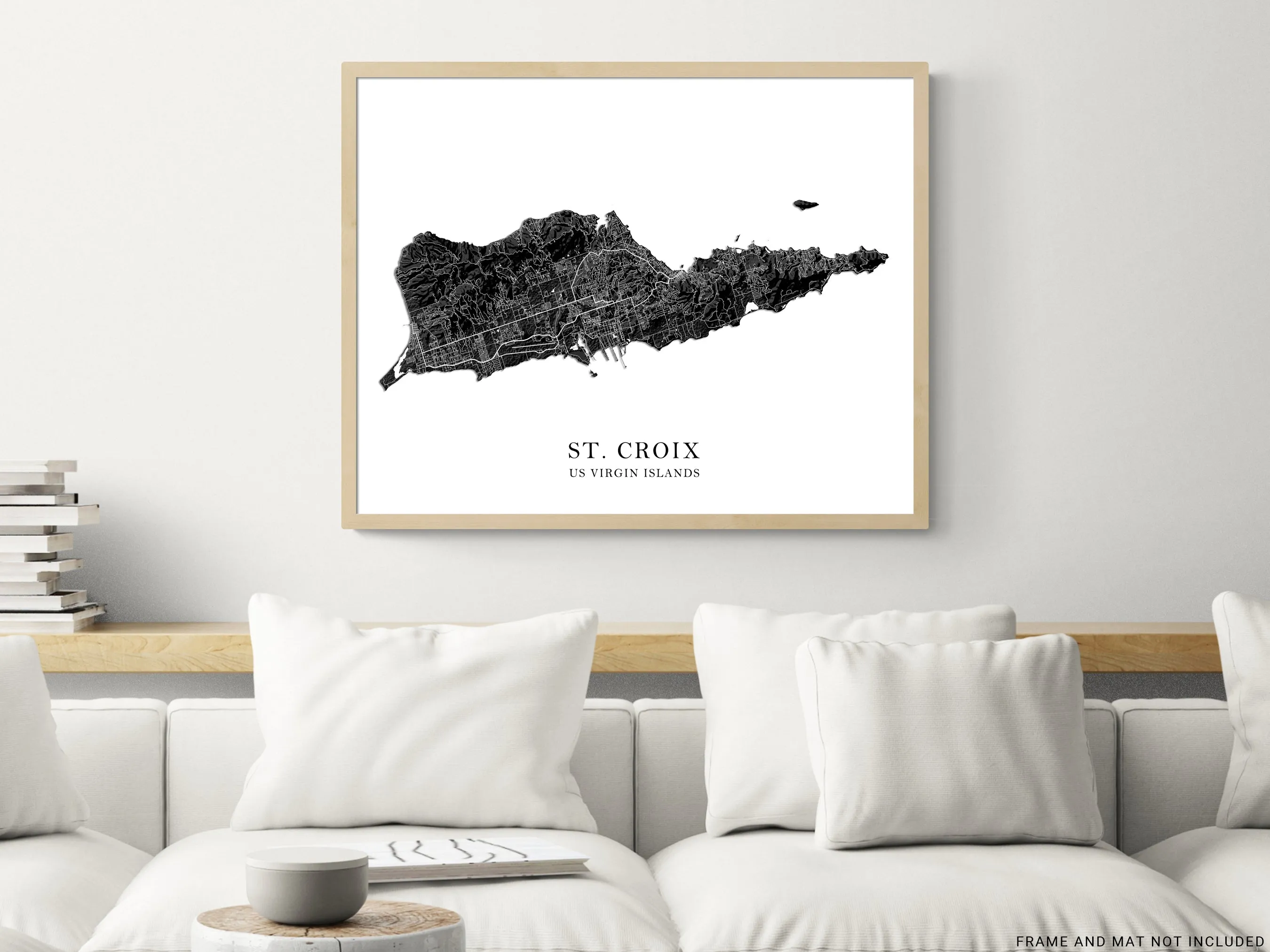 St Croix Island, USVI Map Print Poster, Black and White US Virgin Islands Wall Art Prints, Caribbean
