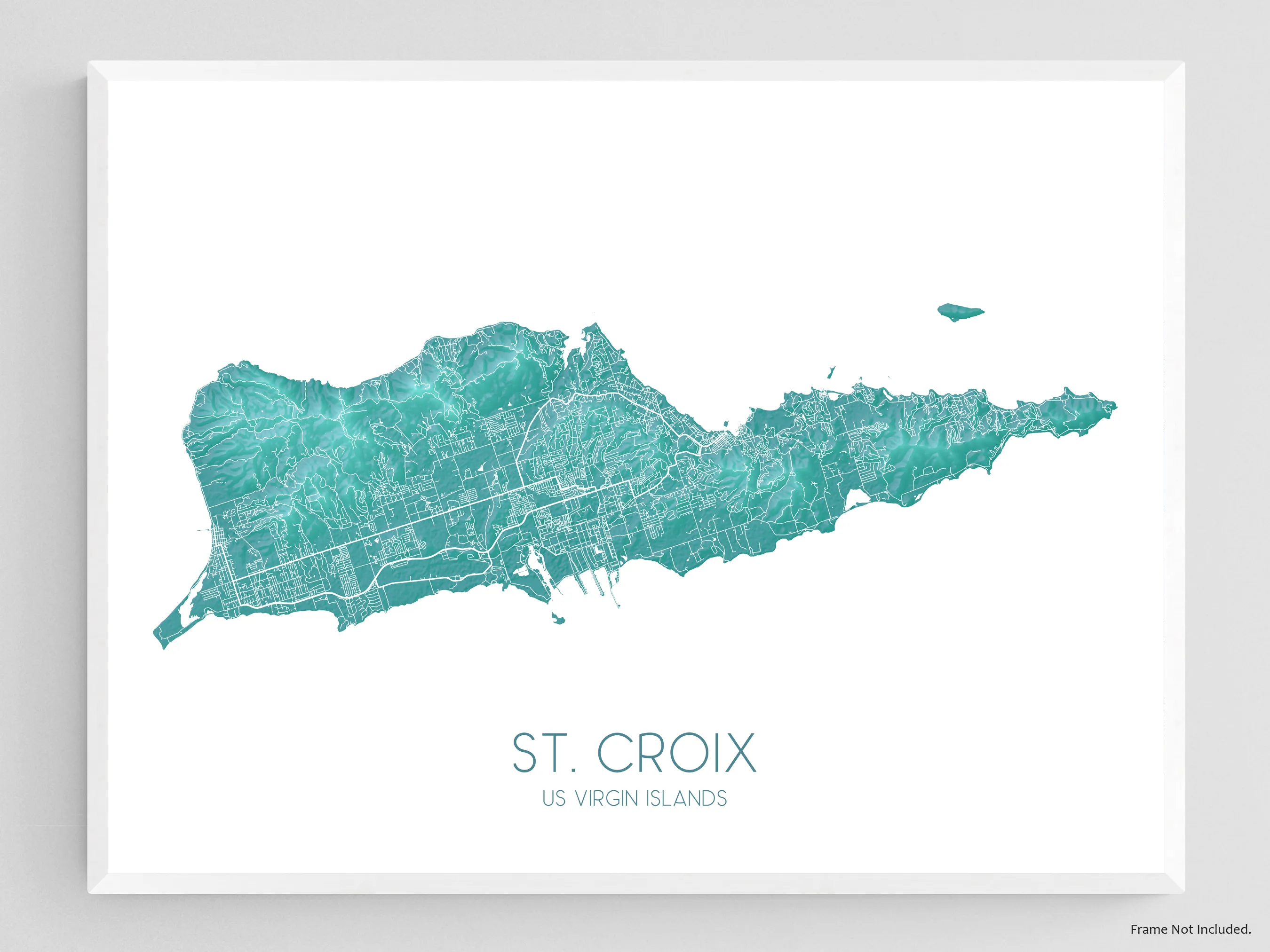 St Croix Map Wall Art Print Poster, Turquoise US Virgin Islands Maps, Saint Croix USVI, Caribbean Island Road Maps