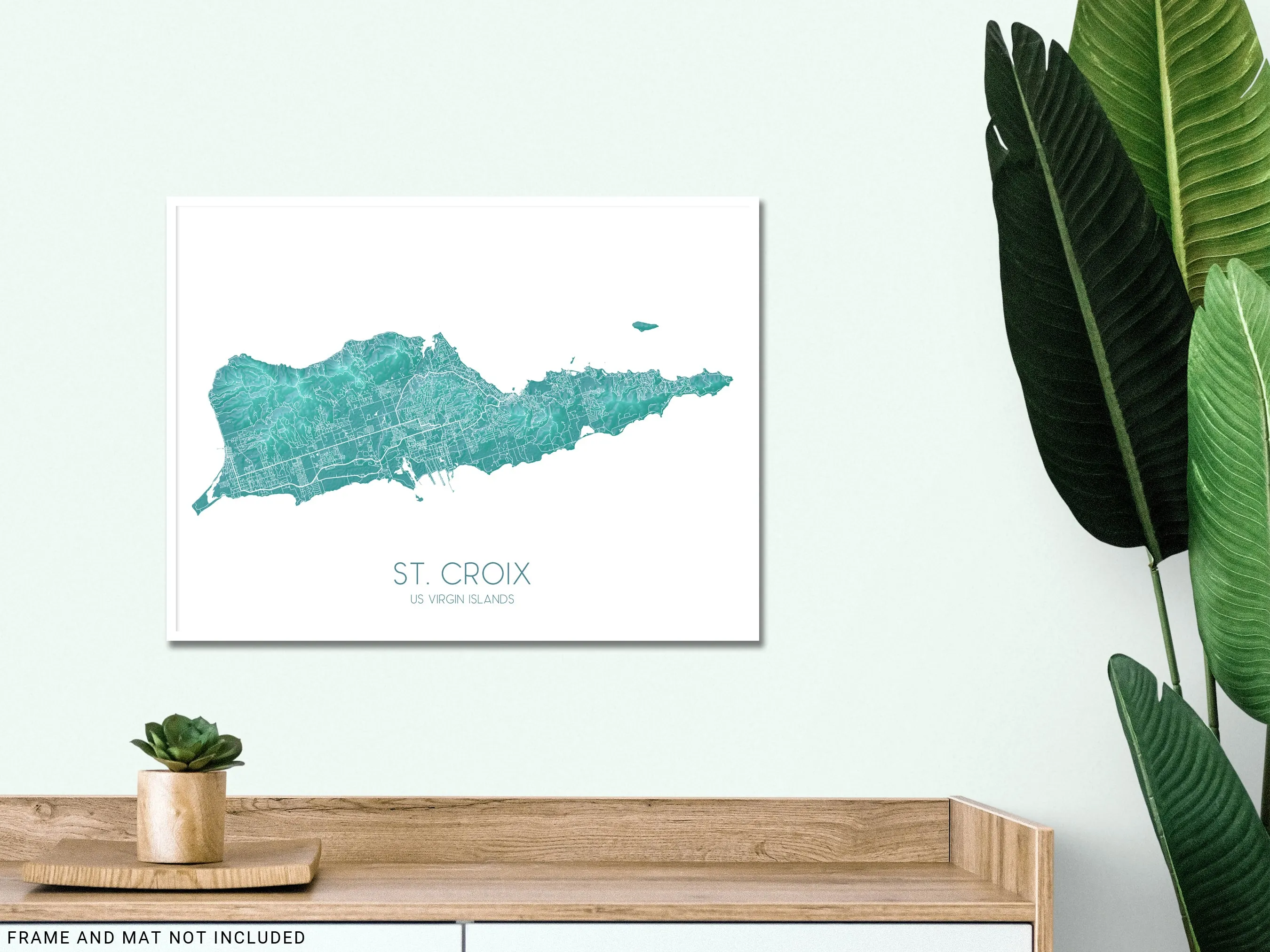 St Croix Map Wall Art Print Poster, Turquoise US Virgin Islands Maps, Saint Croix USVI, Caribbean Island Road Maps