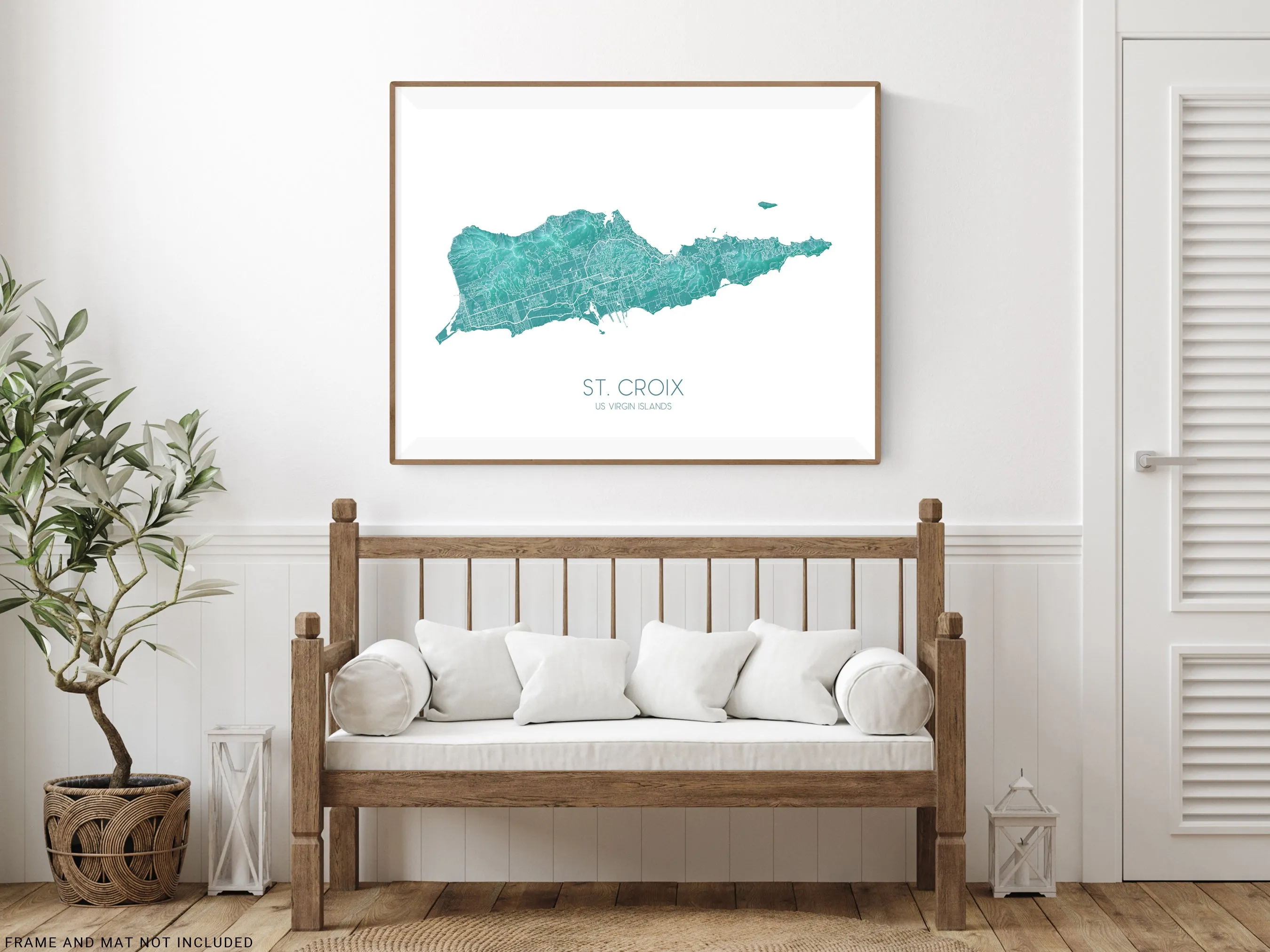 St Croix Map Wall Art Print Poster, Turquoise US Virgin Islands Maps, Saint Croix USVI, Caribbean Island Road Maps