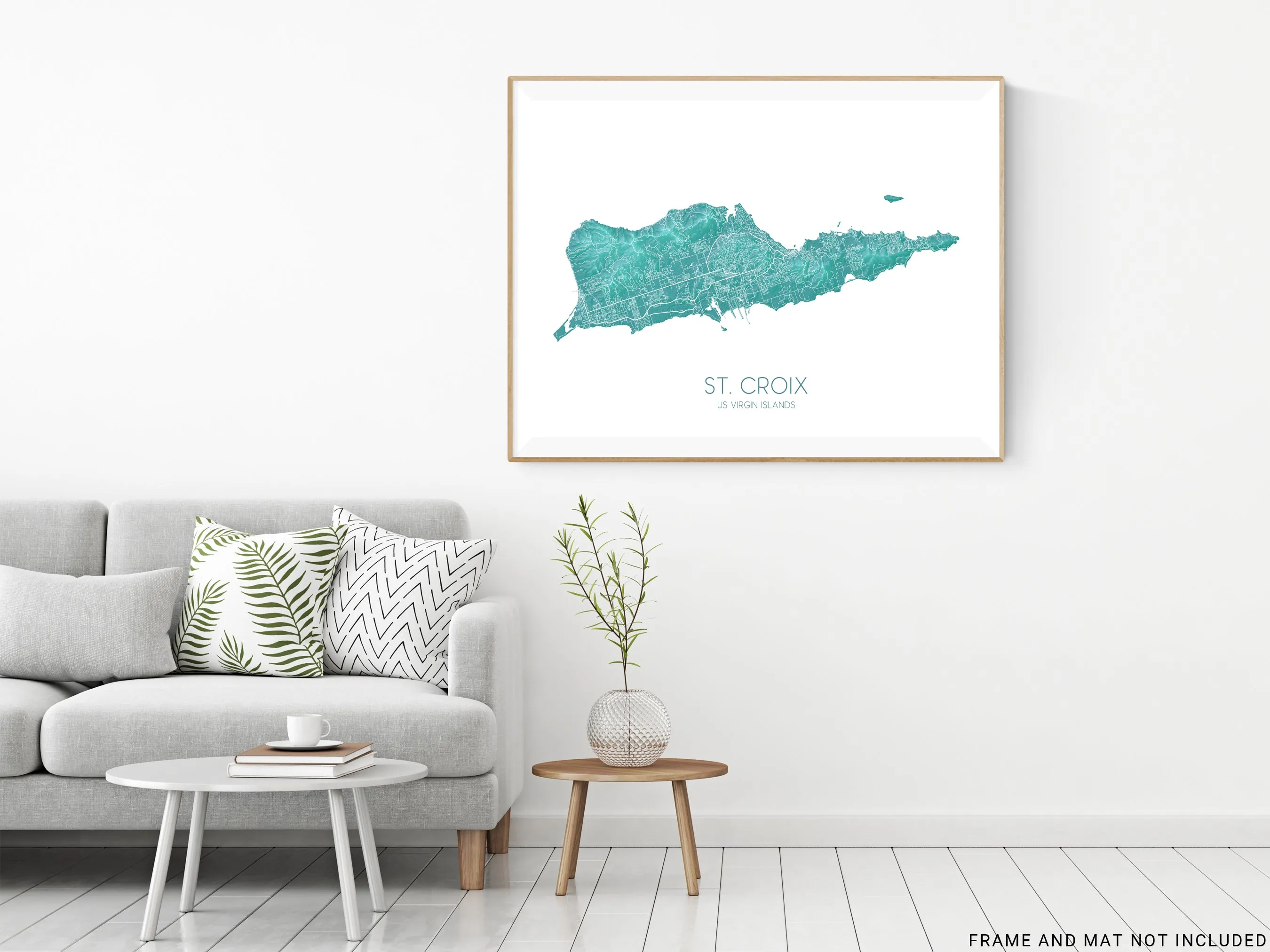 St Croix Map Wall Art Print Poster, Turquoise US Virgin Islands Maps, Saint Croix USVI, Caribbean Island Road Maps