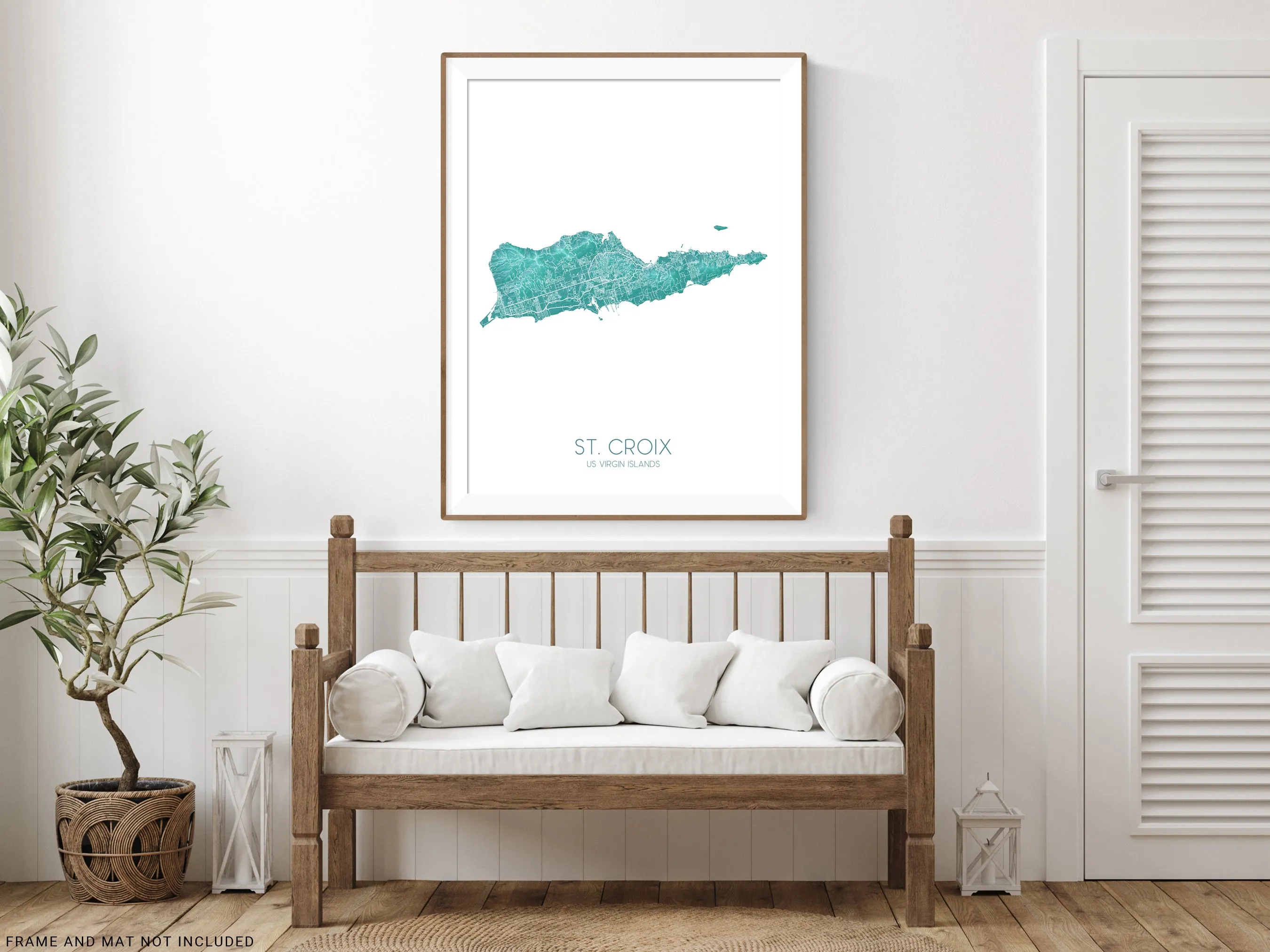 St Croix Map Wall Art Print Poster, Turquoise US Virgin Islands Maps, Saint Croix USVI, Caribbean Island Road Maps