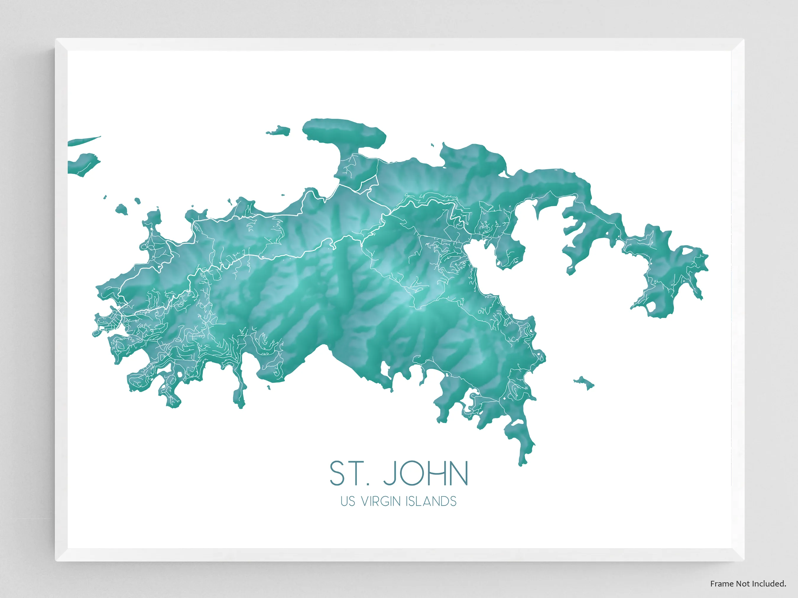 St John Map Print, Turquoise Topographic US Virgin Islands Wall Art Poster, Saint John USVI