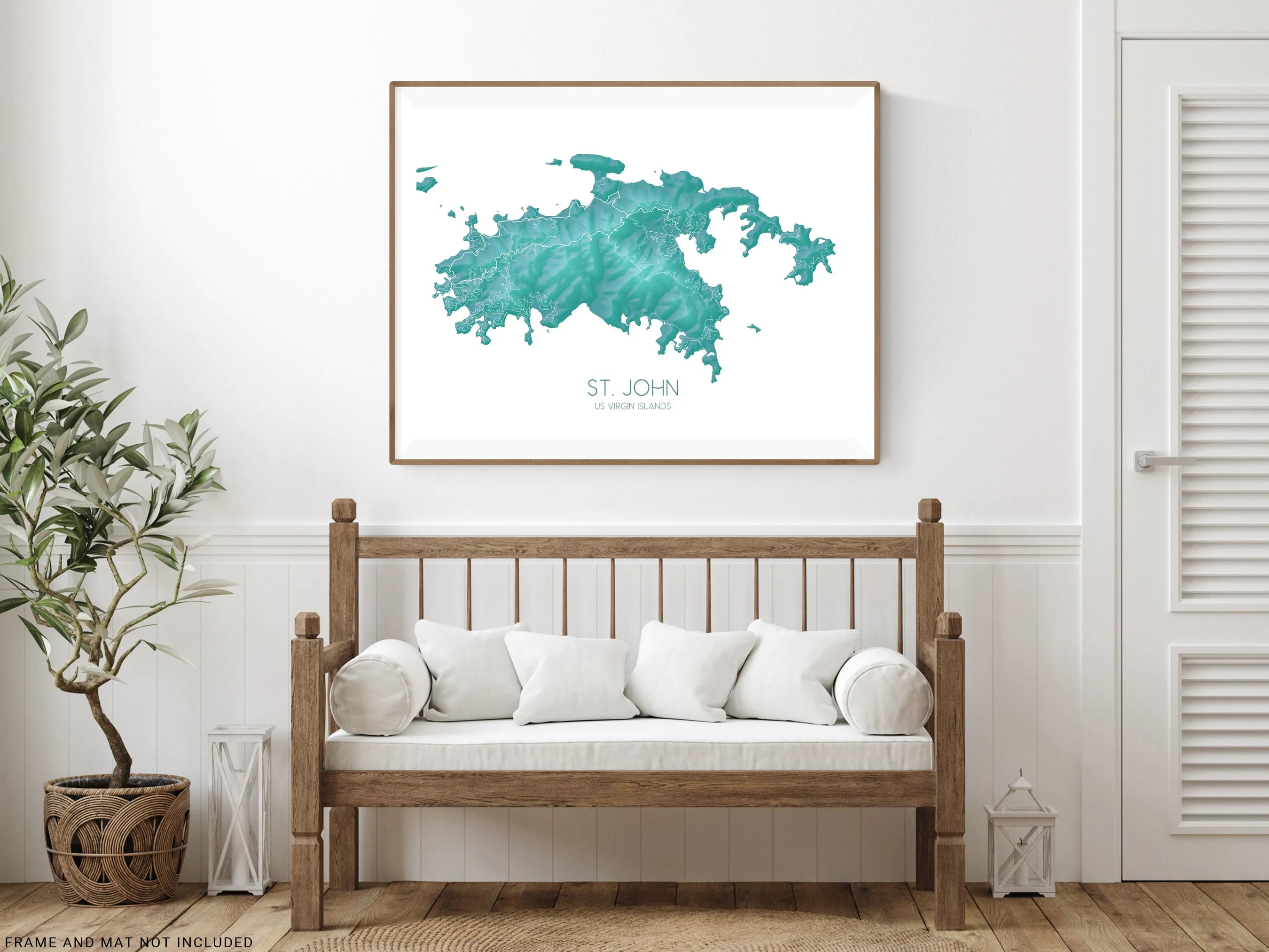 St John Map Print, Turquoise Topographic US Virgin Islands Wall Art Poster, Saint John USVI