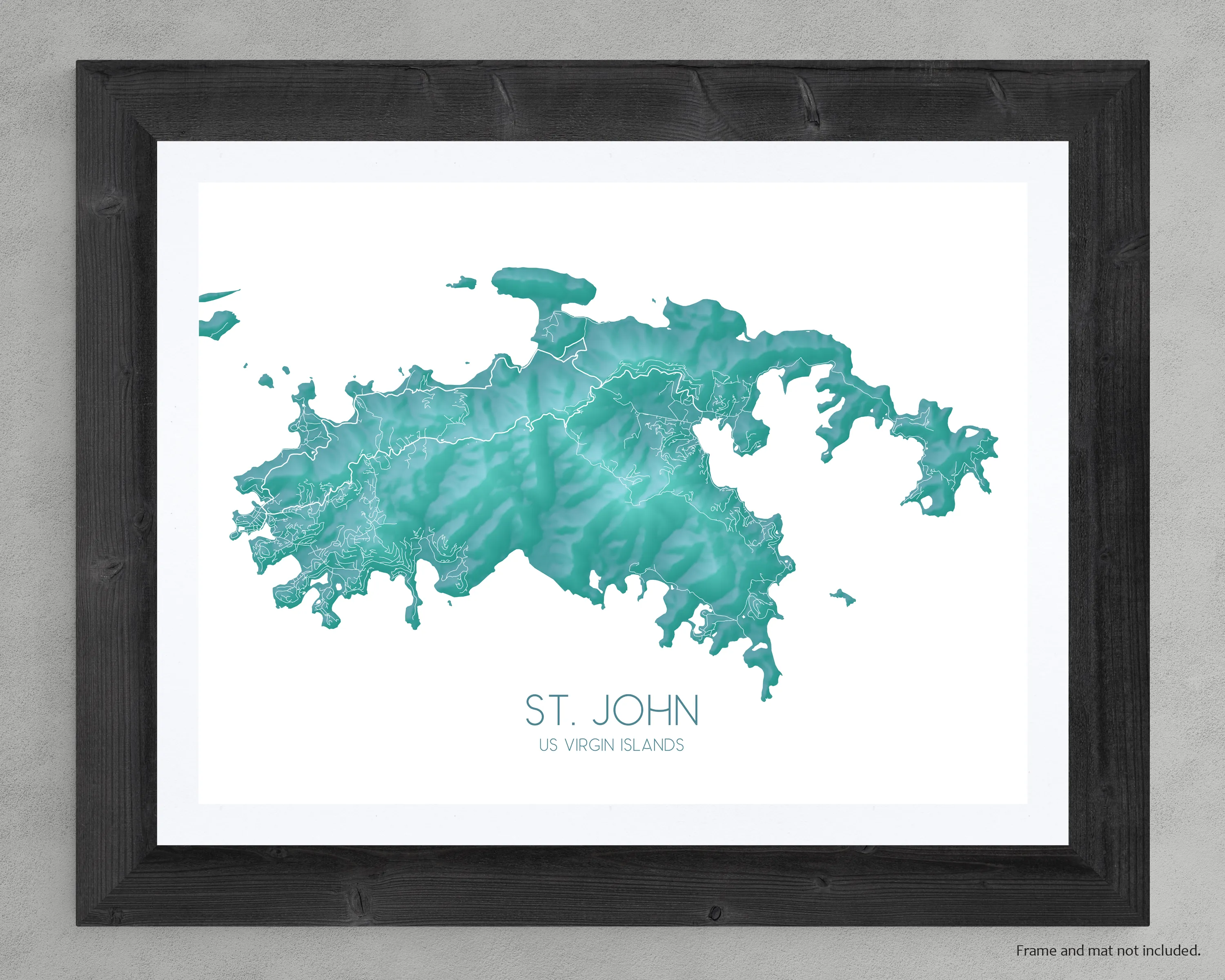 St John Map Print, Turquoise Topographic US Virgin Islands Wall Art Poster, Saint John USVI