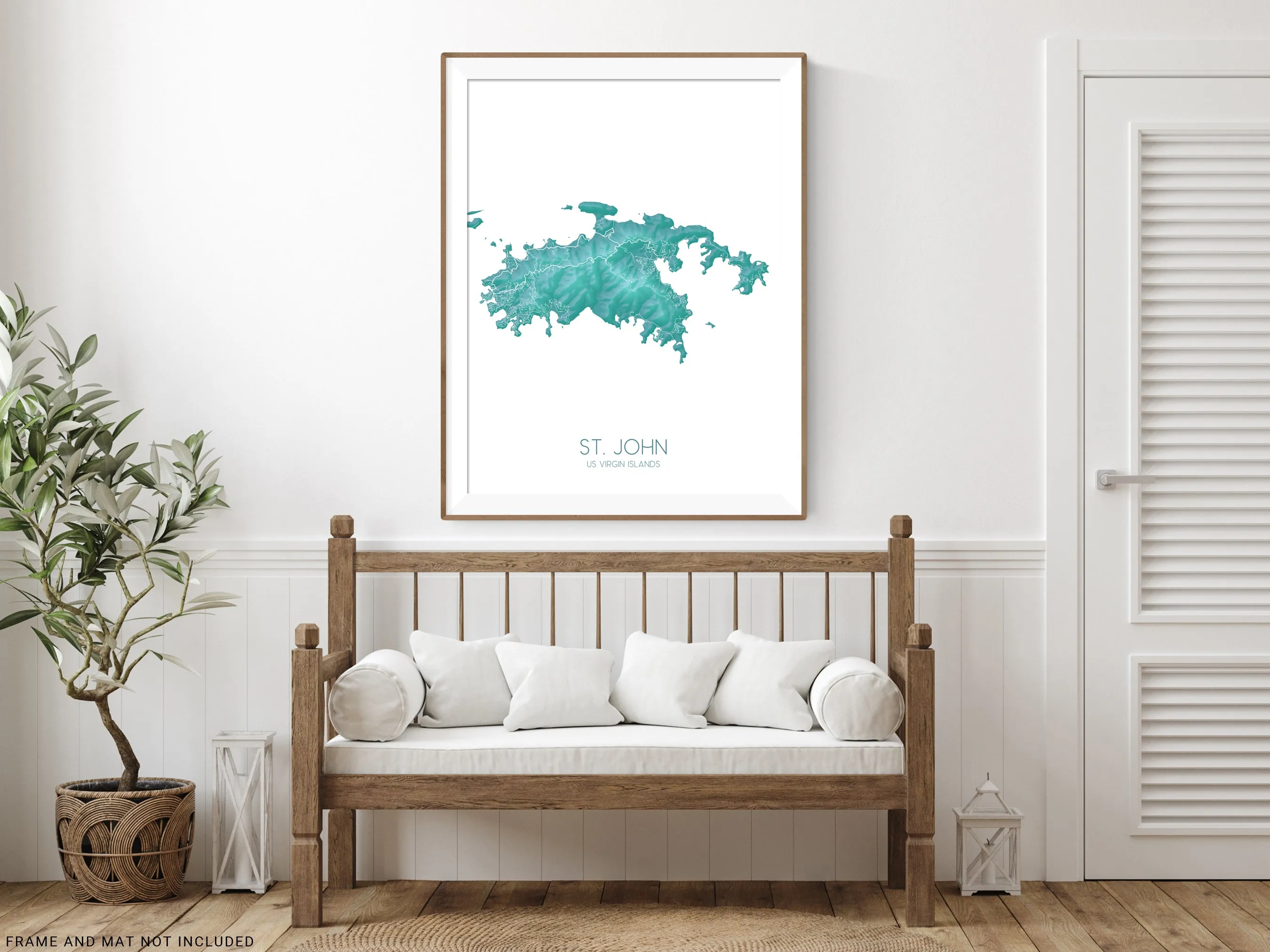 St John Map Print, Turquoise Topographic US Virgin Islands Wall Art Poster, Saint John USVI