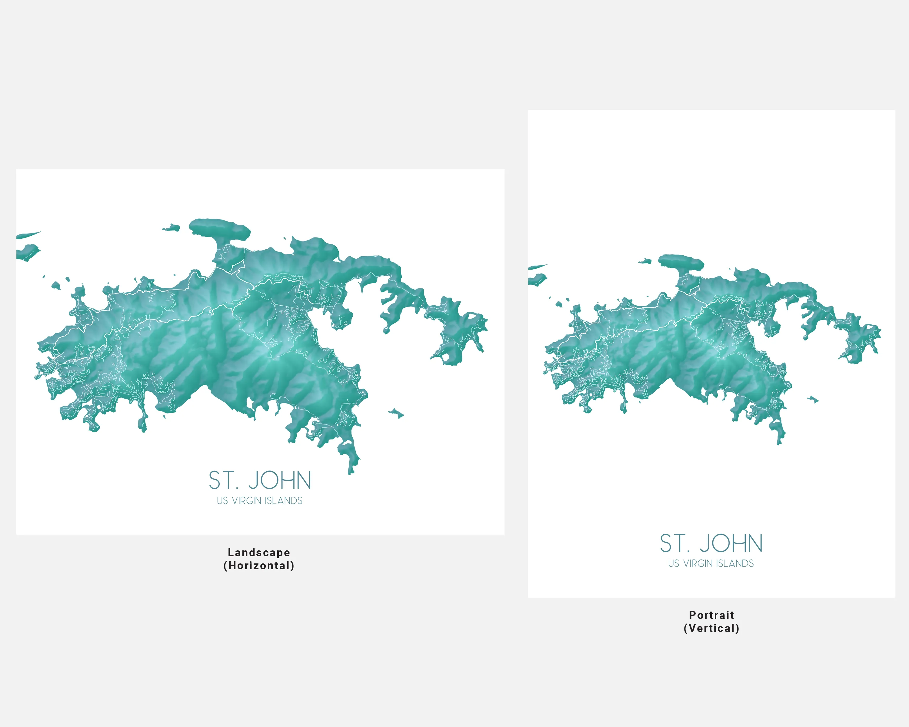 St John Map Print, Turquoise Topographic US Virgin Islands Wall Art Poster, Saint John USVI