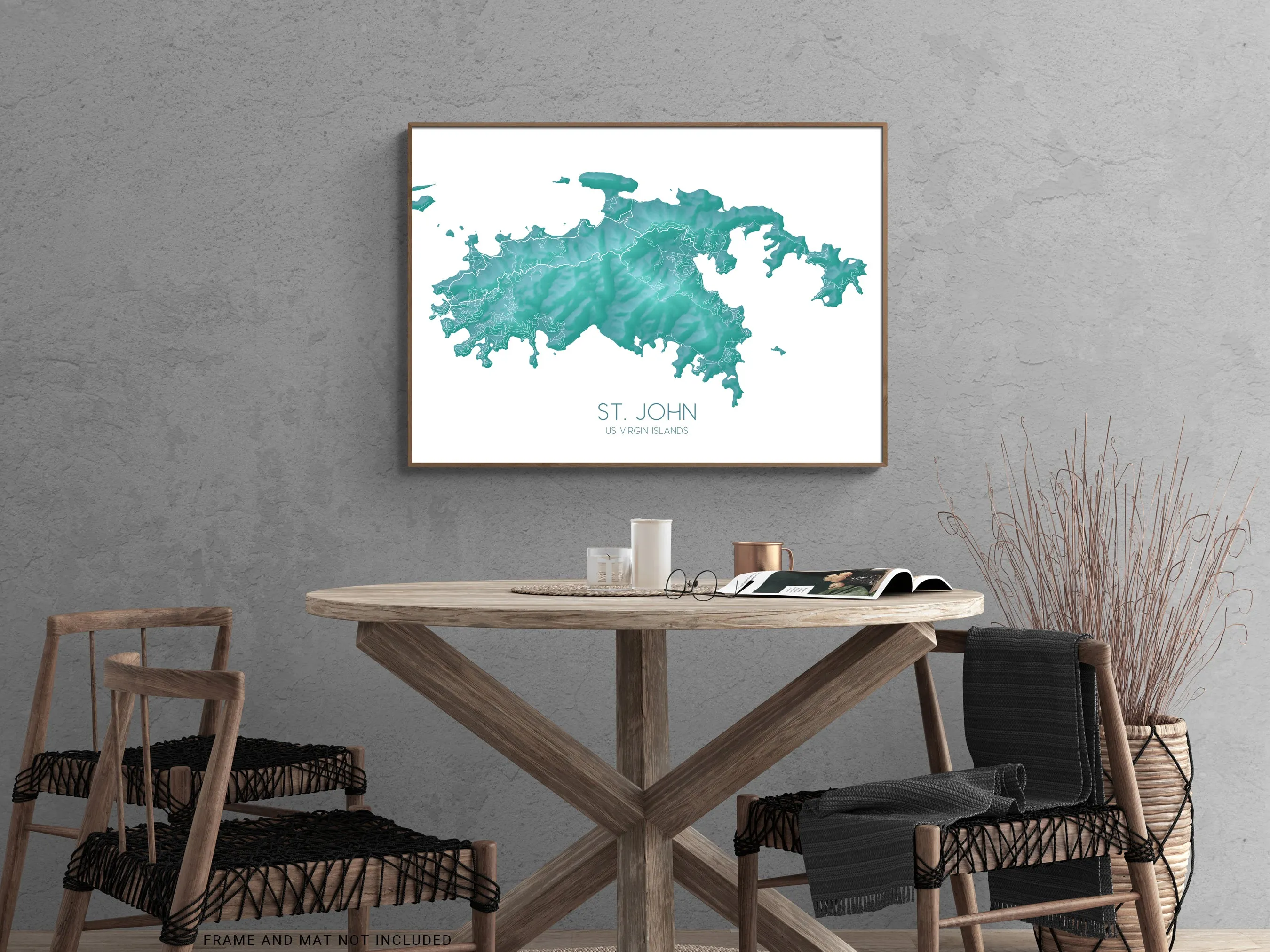 St John Map Print, Turquoise Topographic US Virgin Islands Wall Art Poster, Saint John USVI