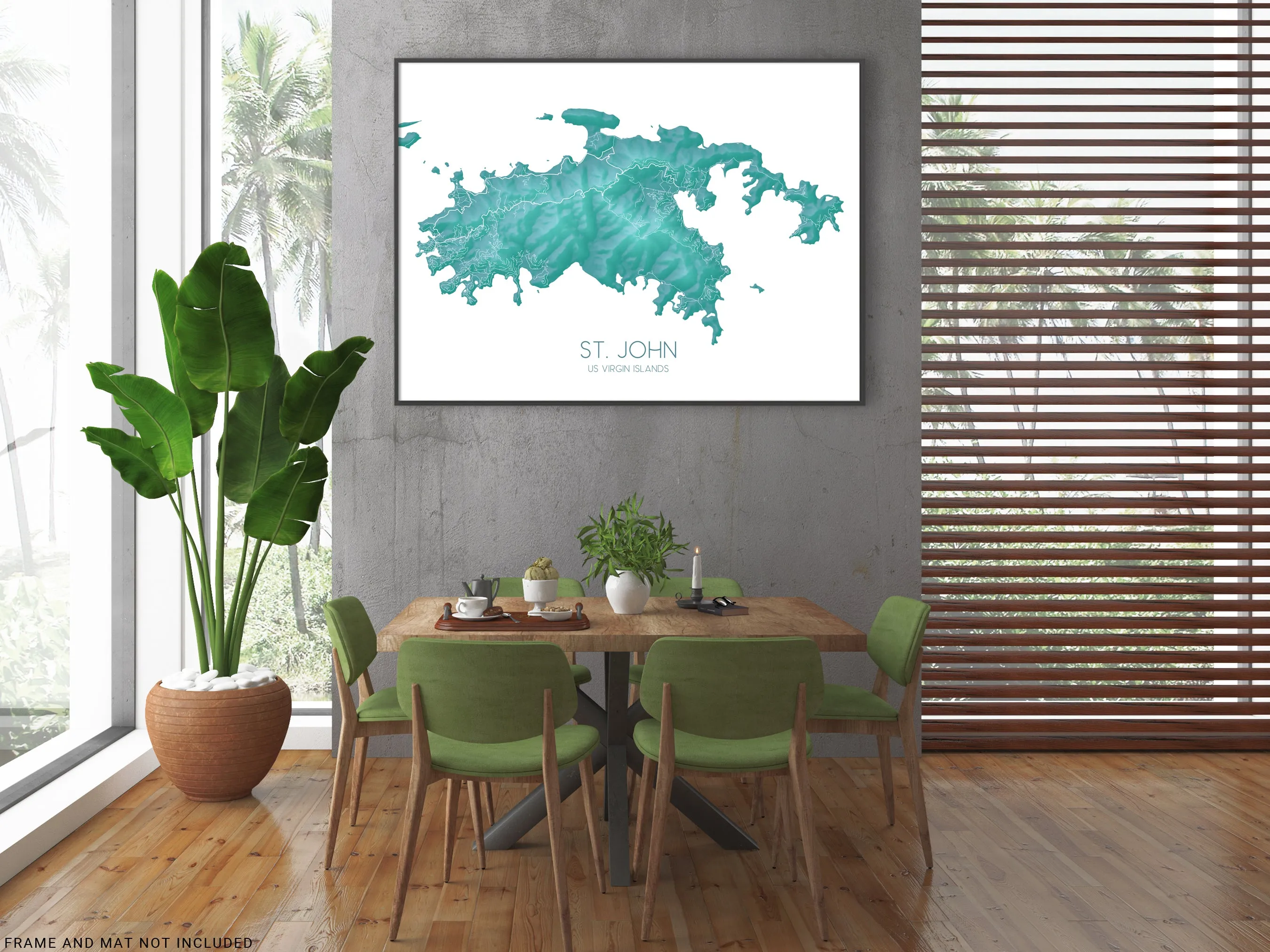 St John Map Print, Turquoise Topographic US Virgin Islands Wall Art Poster, Saint John USVI