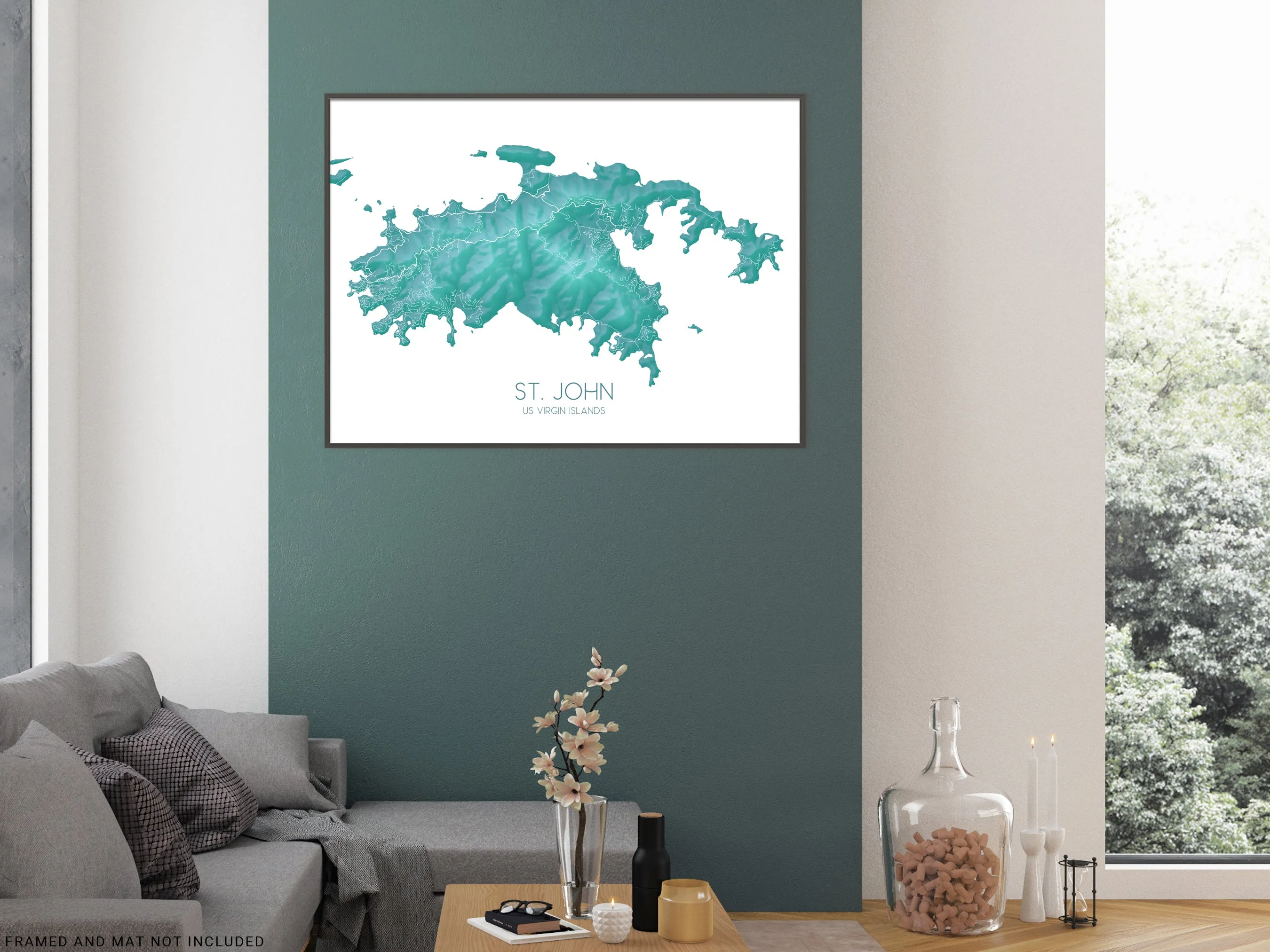 St John Map Print, Turquoise Topographic US Virgin Islands Wall Art Poster, Saint John USVI