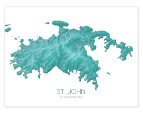 St John Map Print, Turquoise Topographic US Virgin Islands Wall Art Poster, Saint John USVI