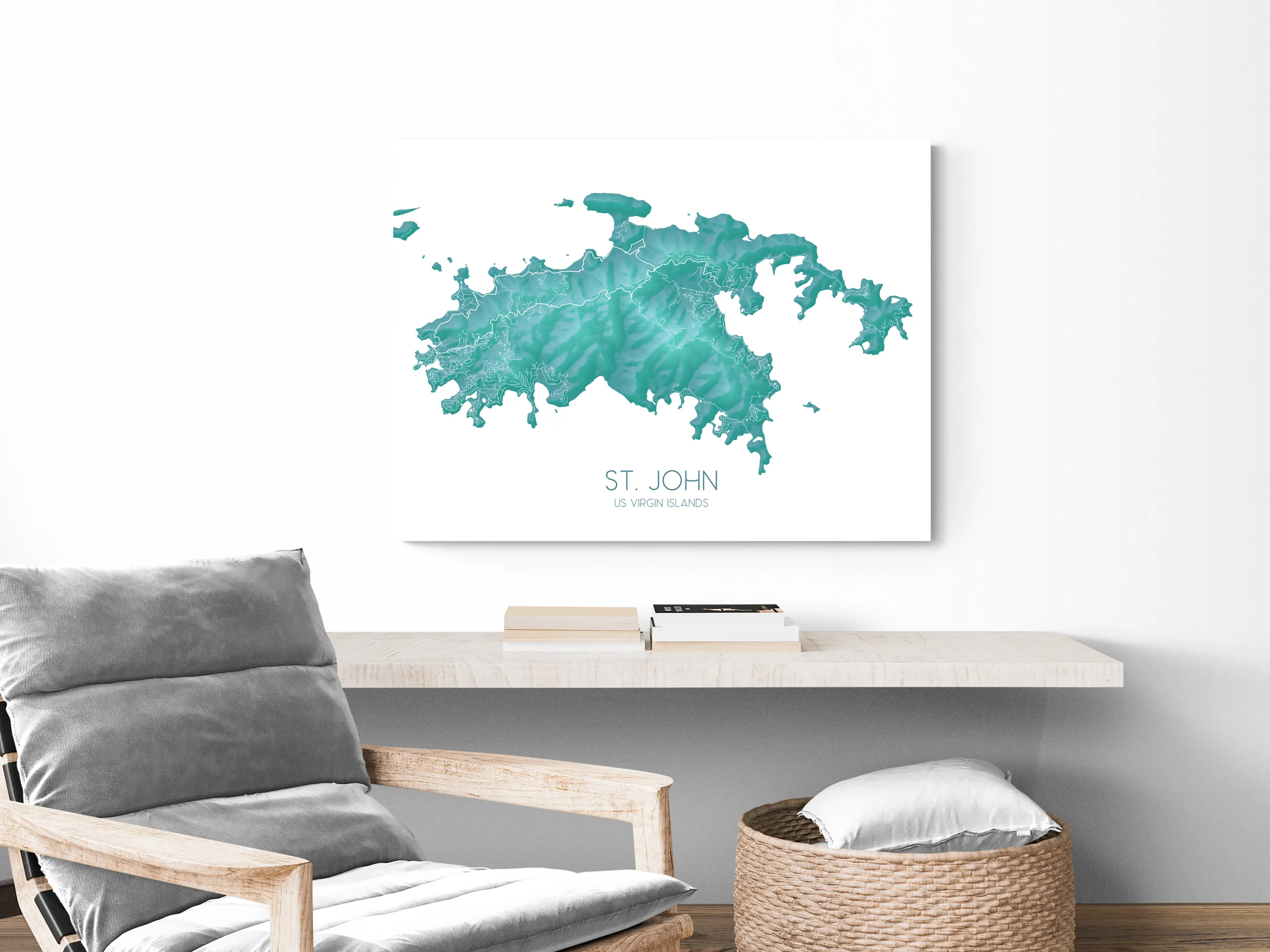 St John Map Print, Turquoise Topographic US Virgin Islands Wall Art Poster, Saint John USVI