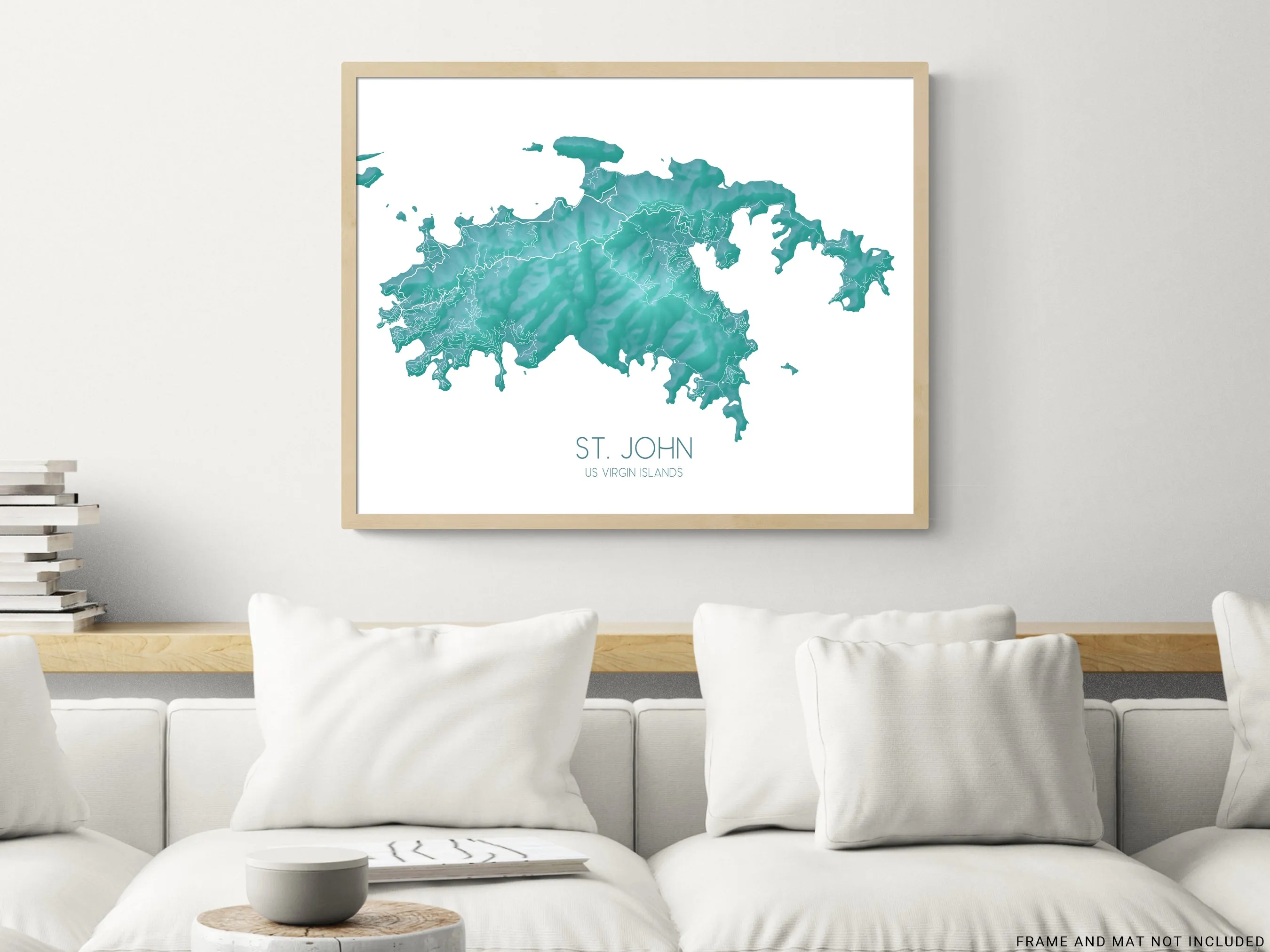 St John Map Print, Turquoise Topographic US Virgin Islands Wall Art Poster, Saint John USVI