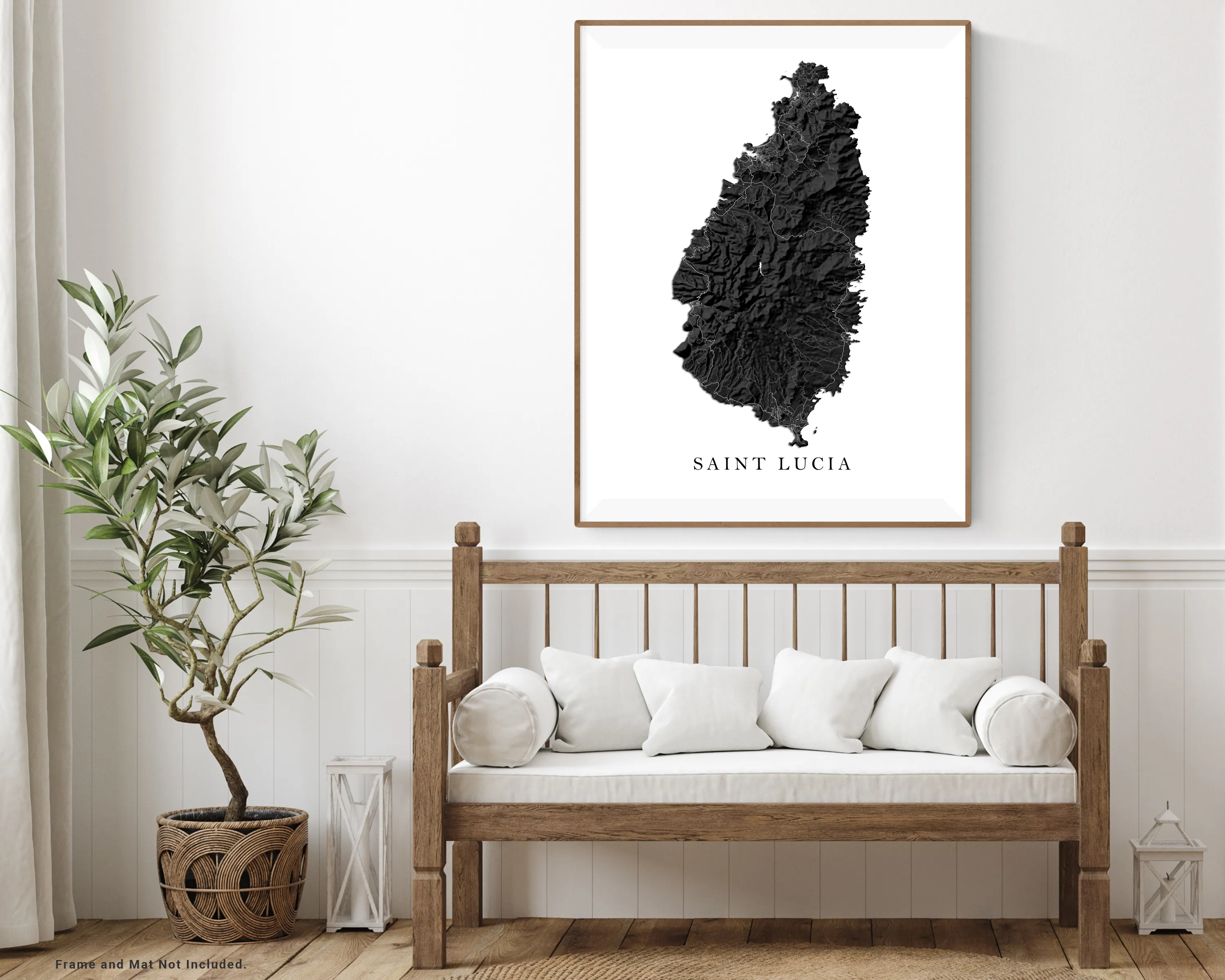 St Lucia Map Print Poster, Black and White Caribbean Island Wall Art Prints, Saint Lucia Maps