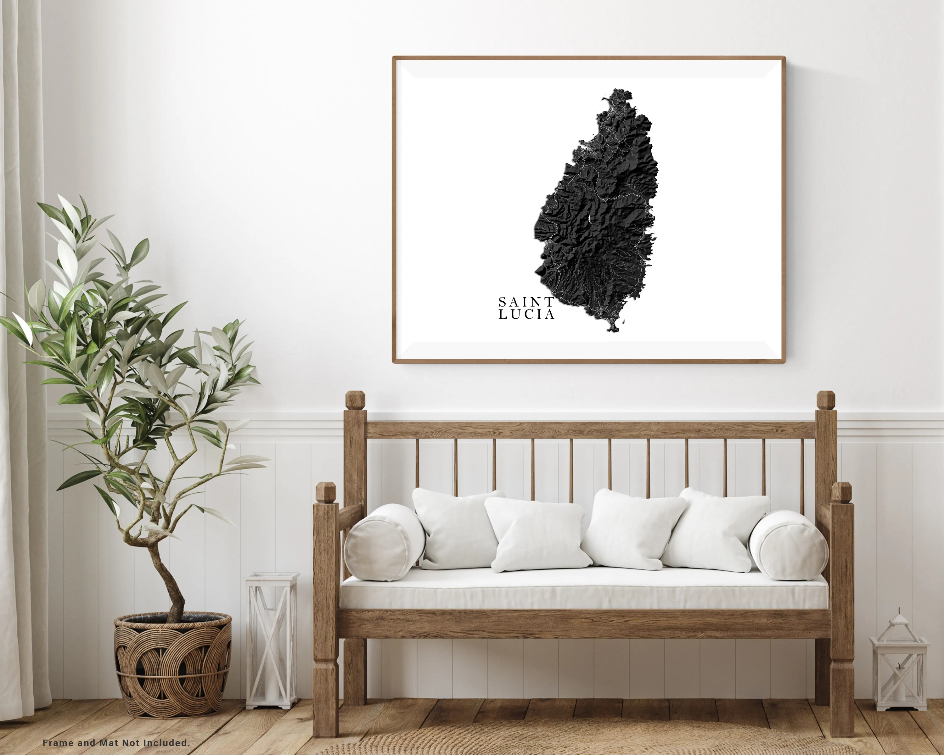St Lucia Map Print Poster, Black and White Caribbean Island Wall Art Prints, Saint Lucia Maps