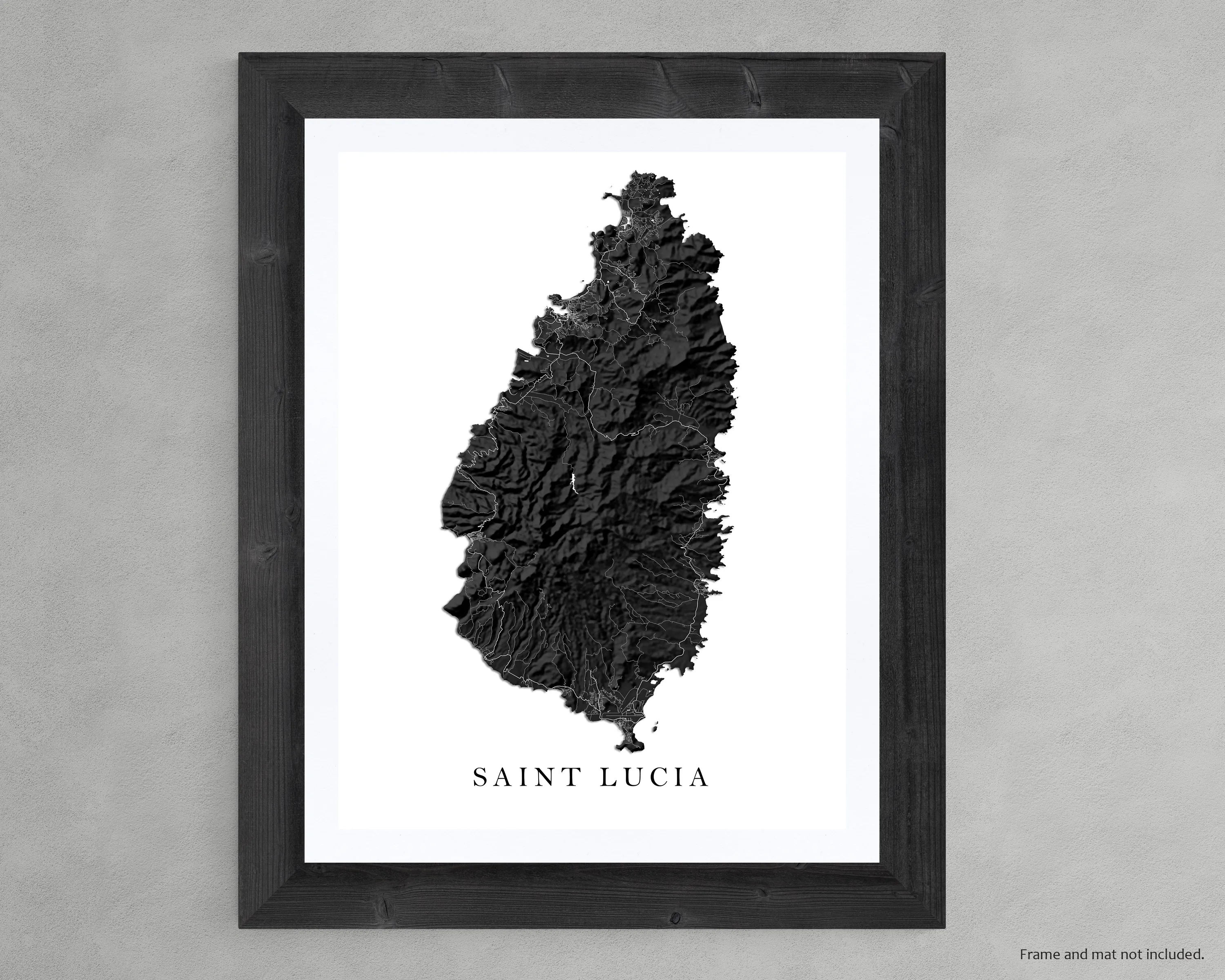St Lucia Map Print Poster, Black and White Caribbean Island Wall Art Prints, Saint Lucia Maps