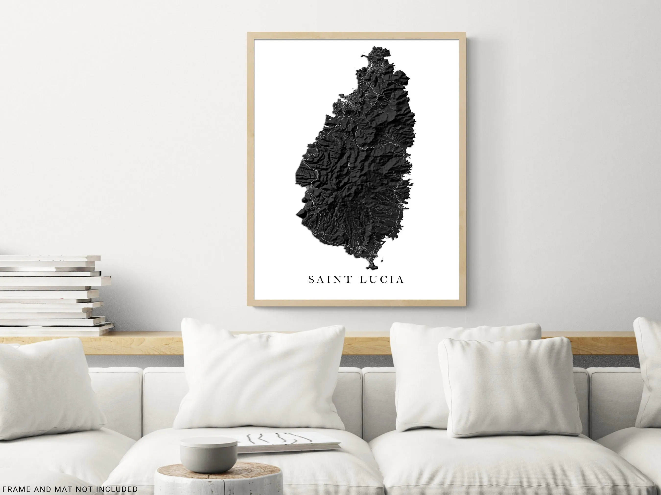 St Lucia Map Print Poster, Black and White Caribbean Island Wall Art Prints, Saint Lucia Maps