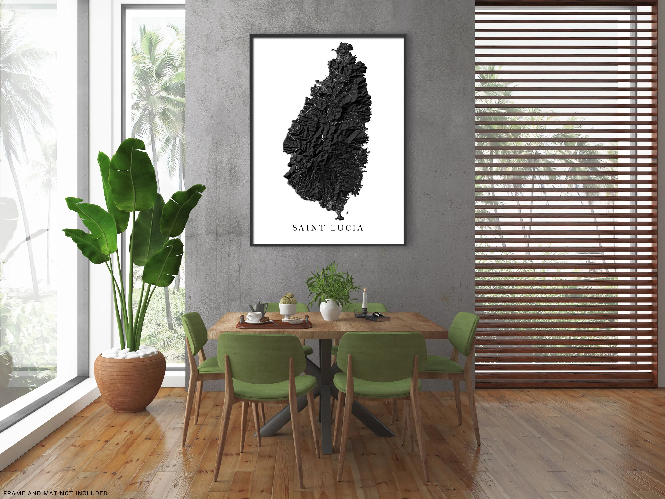 St Lucia Map Print Poster, Black and White Caribbean Island Wall Art Prints, Saint Lucia Maps