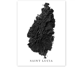 St Lucia Map Print Poster, Black and White Caribbean Island Wall Art Prints, Saint Lucia Maps