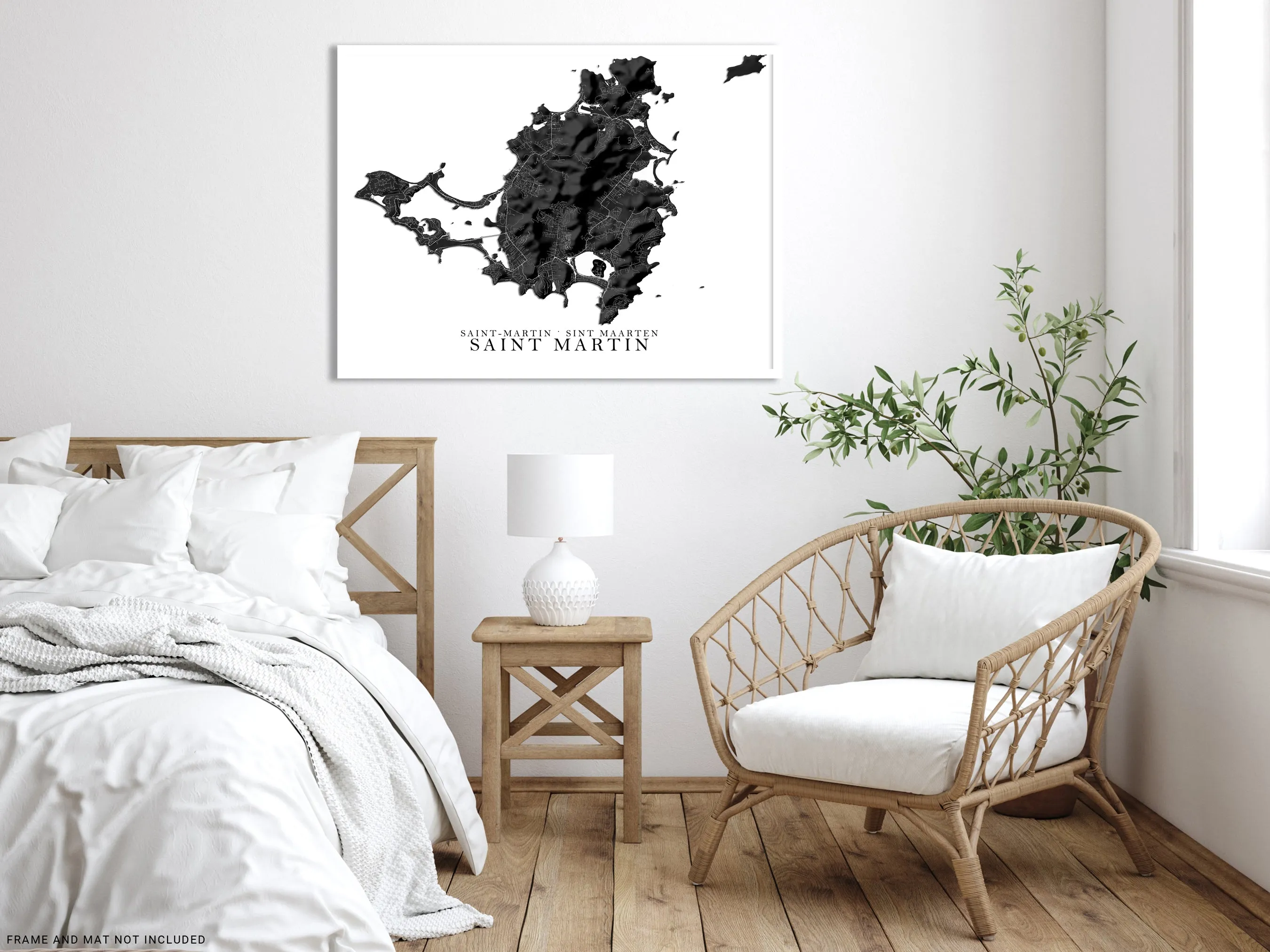 St Martin Map Print Poster, Black and White Caribbean Island Wall Art Prints, Saint Martin Saint-Martin Sint Maarten