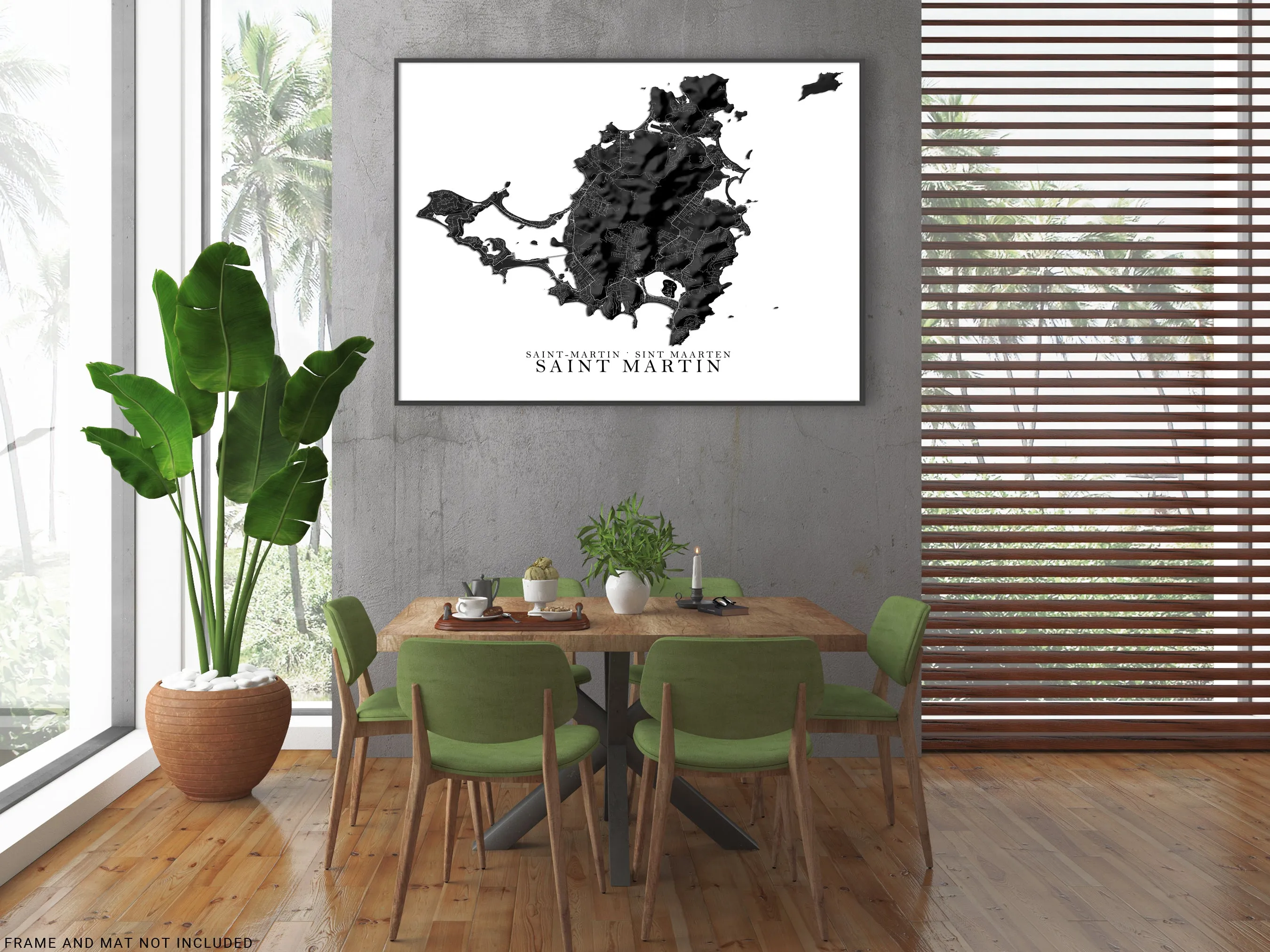 St Martin Map Print Poster, Black and White Caribbean Island Wall Art Prints, Saint Martin Saint-Martin Sint Maarten
