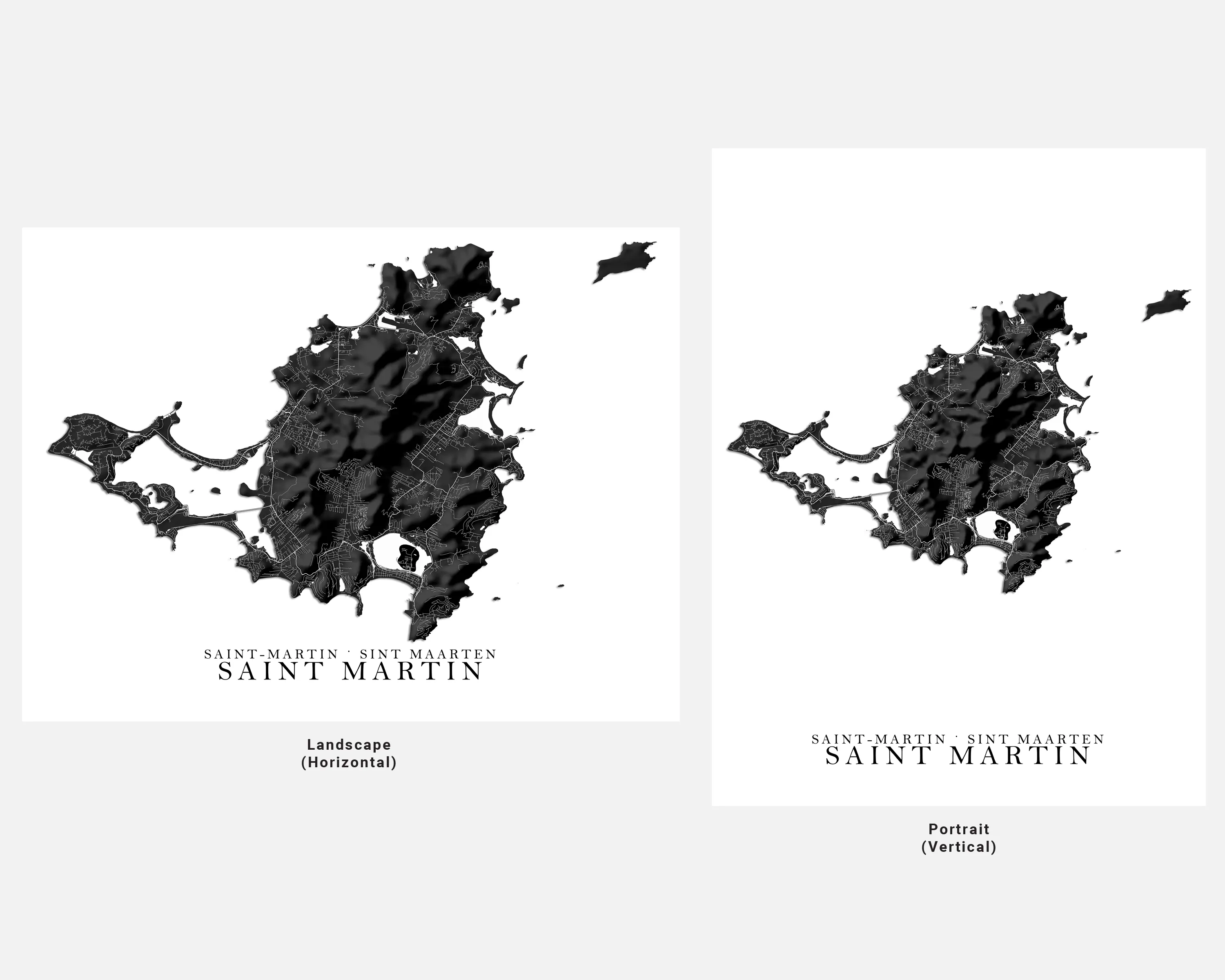 St Martin Map Print Poster, Black and White Caribbean Island Wall Art Prints, Saint Martin Saint-Martin Sint Maarten