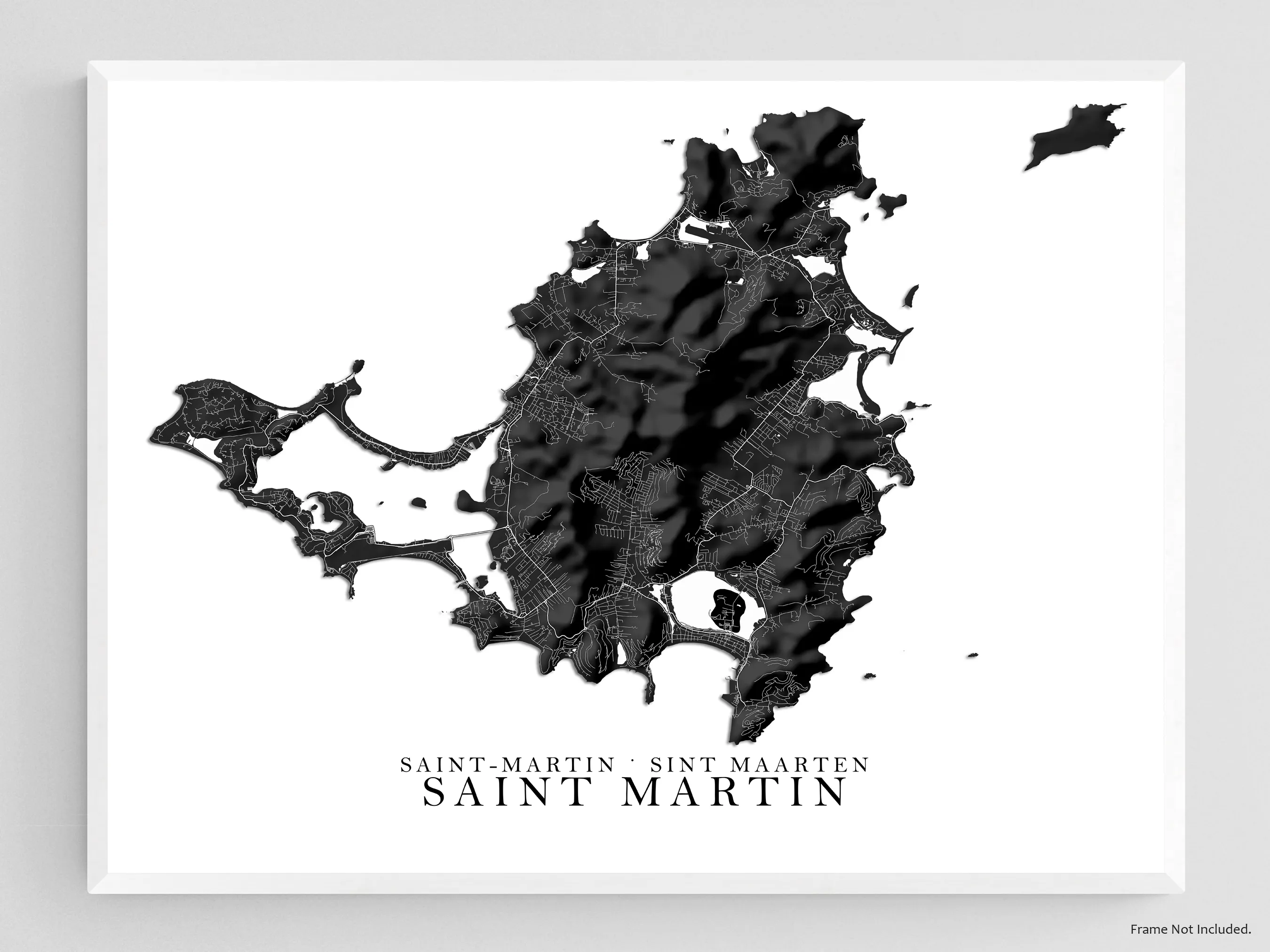 St Martin Map Print Poster, Black and White Caribbean Island Wall Art Prints, Saint Martin Saint-Martin Sint Maarten