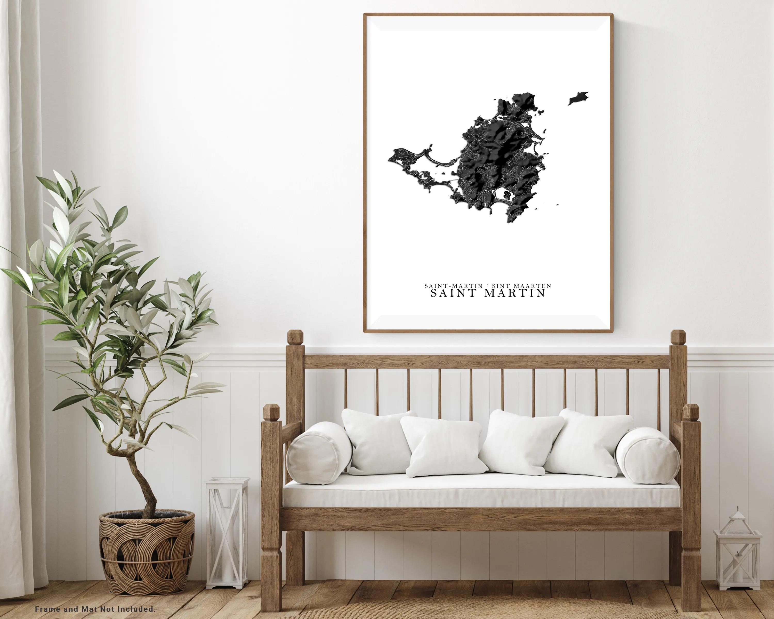 St Martin Map Print Poster, Black and White Caribbean Island Wall Art Prints, Saint Martin Saint-Martin Sint Maarten