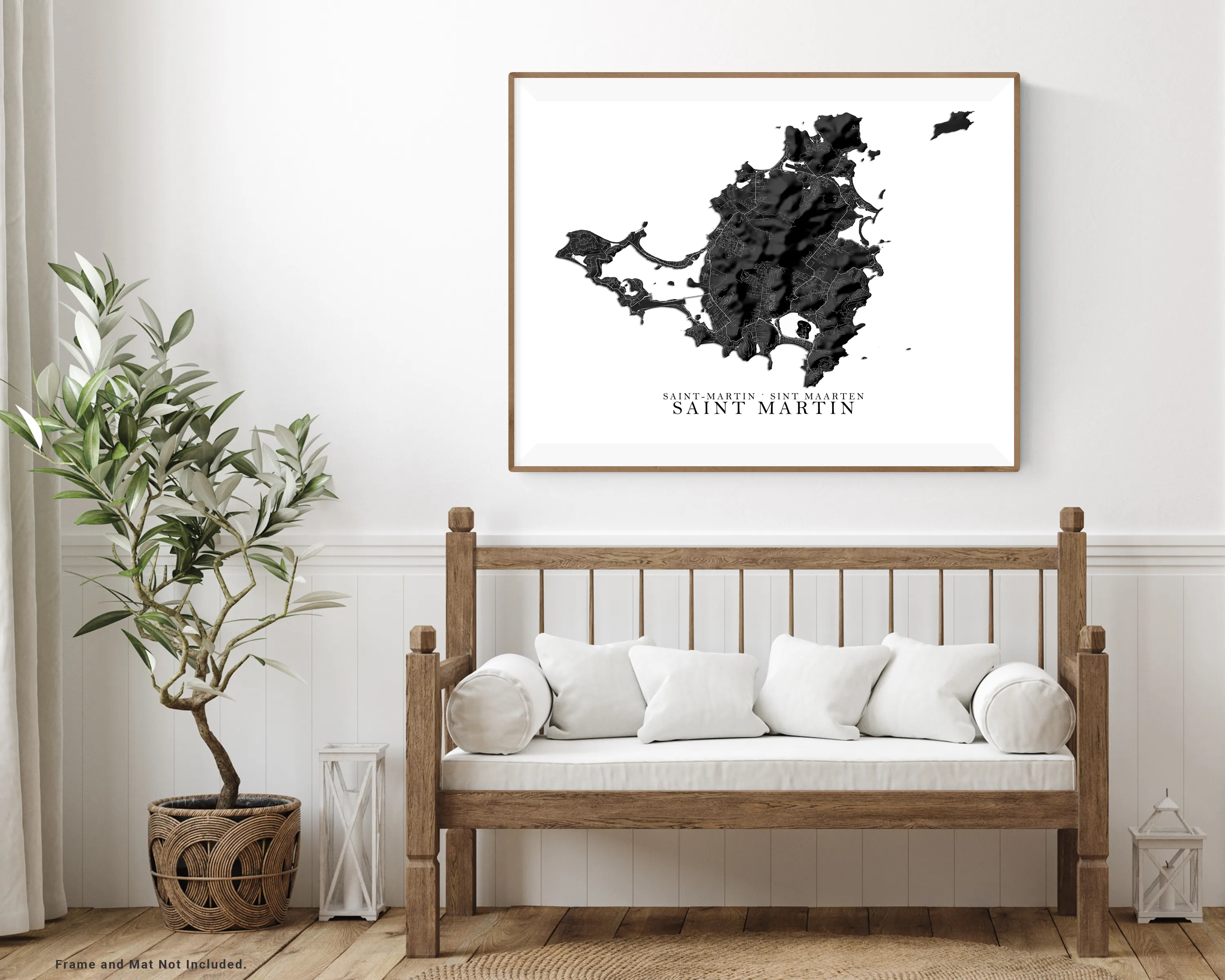 St Martin Map Print Poster, Black and White Caribbean Island Wall Art Prints, Saint Martin Saint-Martin Sint Maarten