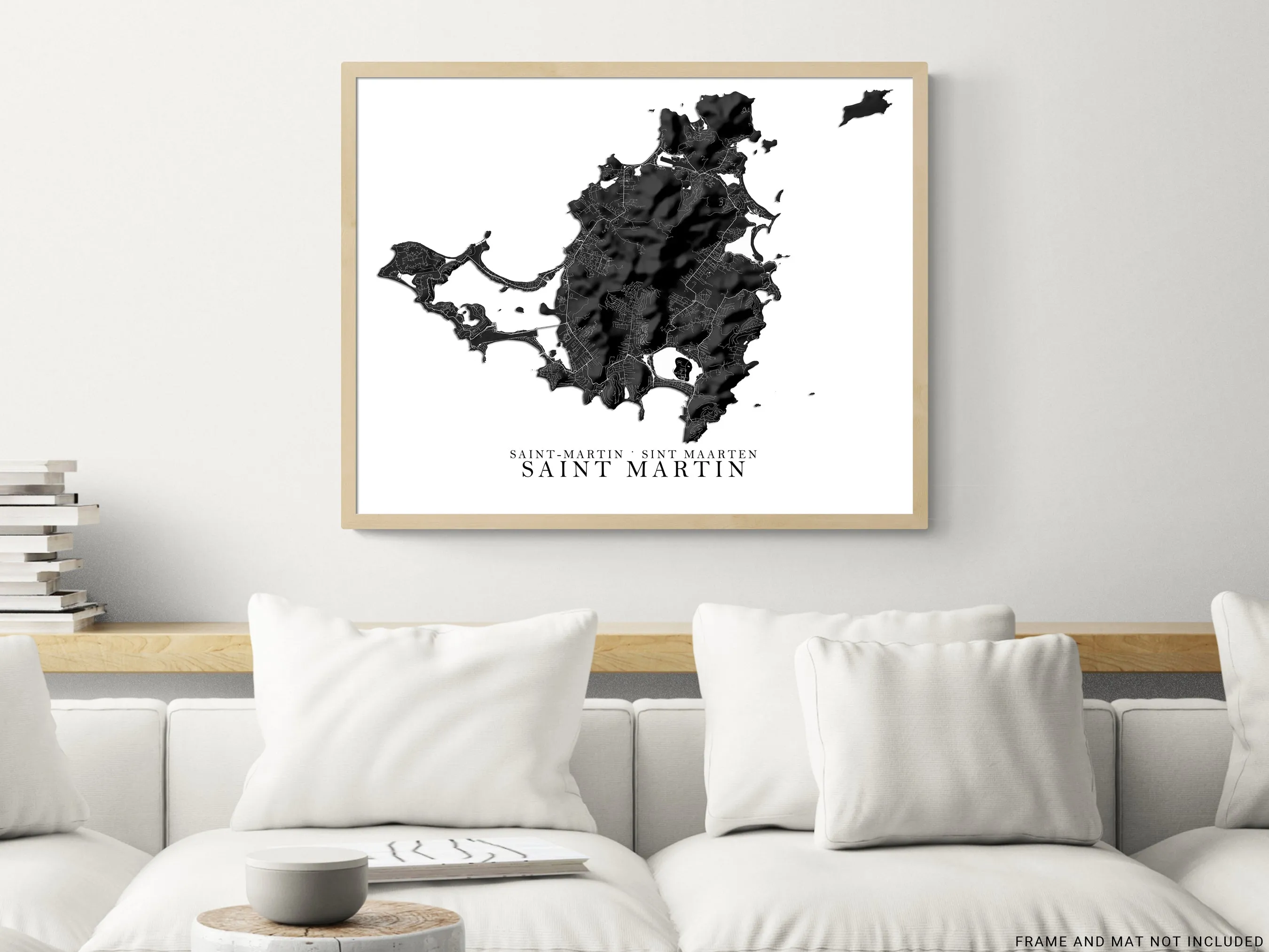 St Martin Map Print Poster, Black and White Caribbean Island Wall Art Prints, Saint Martin Saint-Martin Sint Maarten