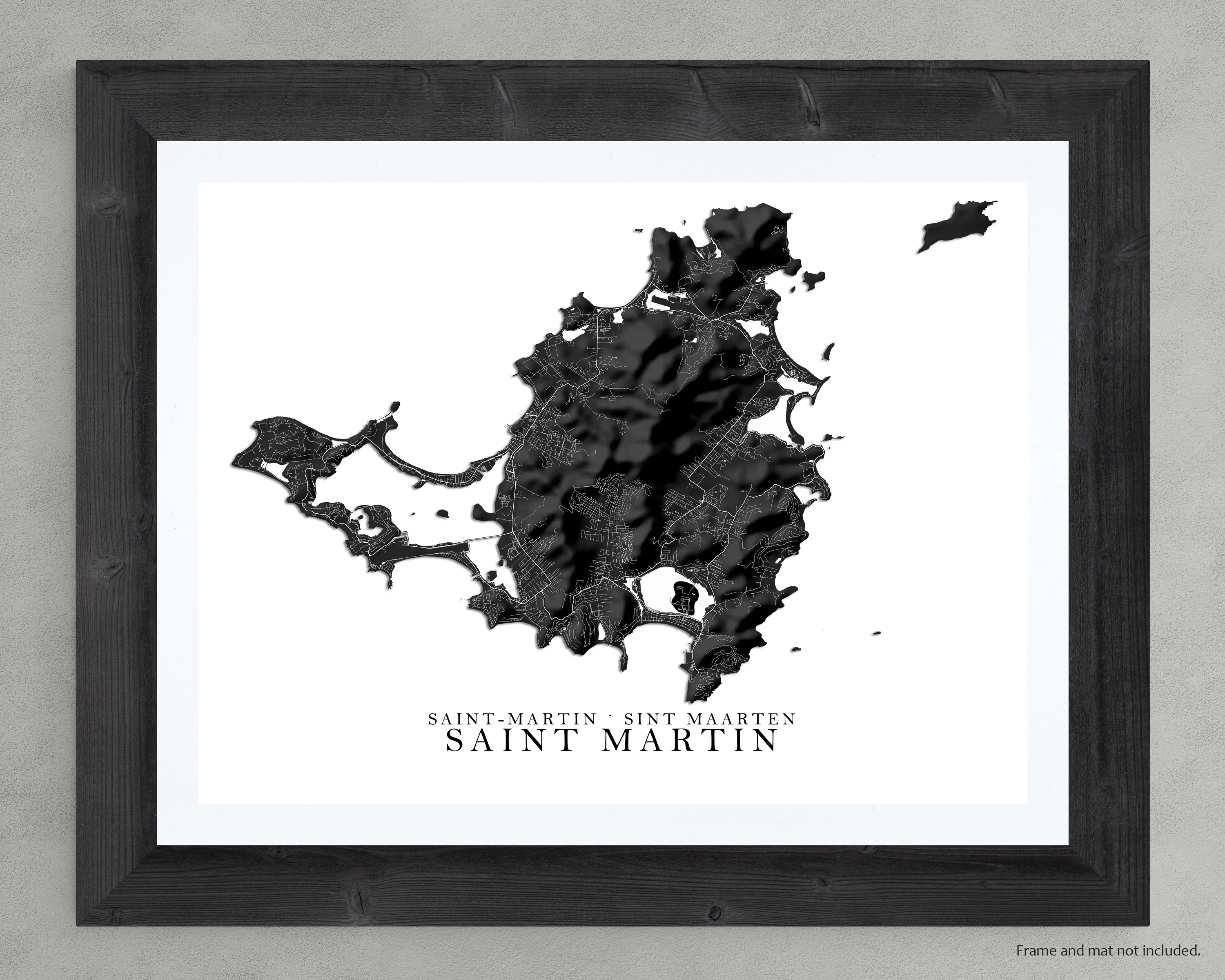 St Martin Map Print Poster, Black and White Caribbean Island Wall Art Prints, Saint Martin Saint-Martin Sint Maarten