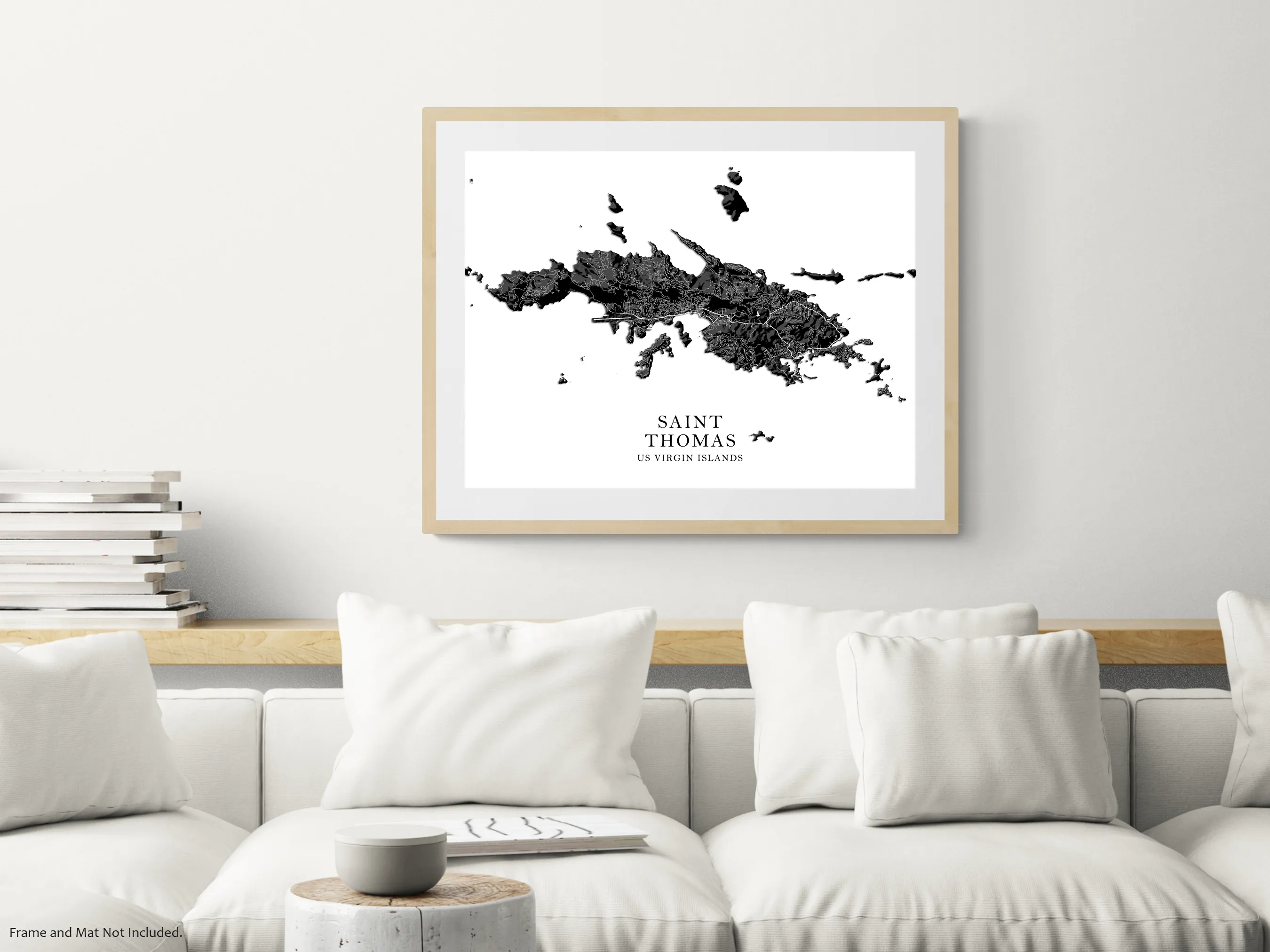 St Thomas Island, USVI Map Print Poster, Black and White US Virgin Islands Wall Art Prints, Saint Thomas