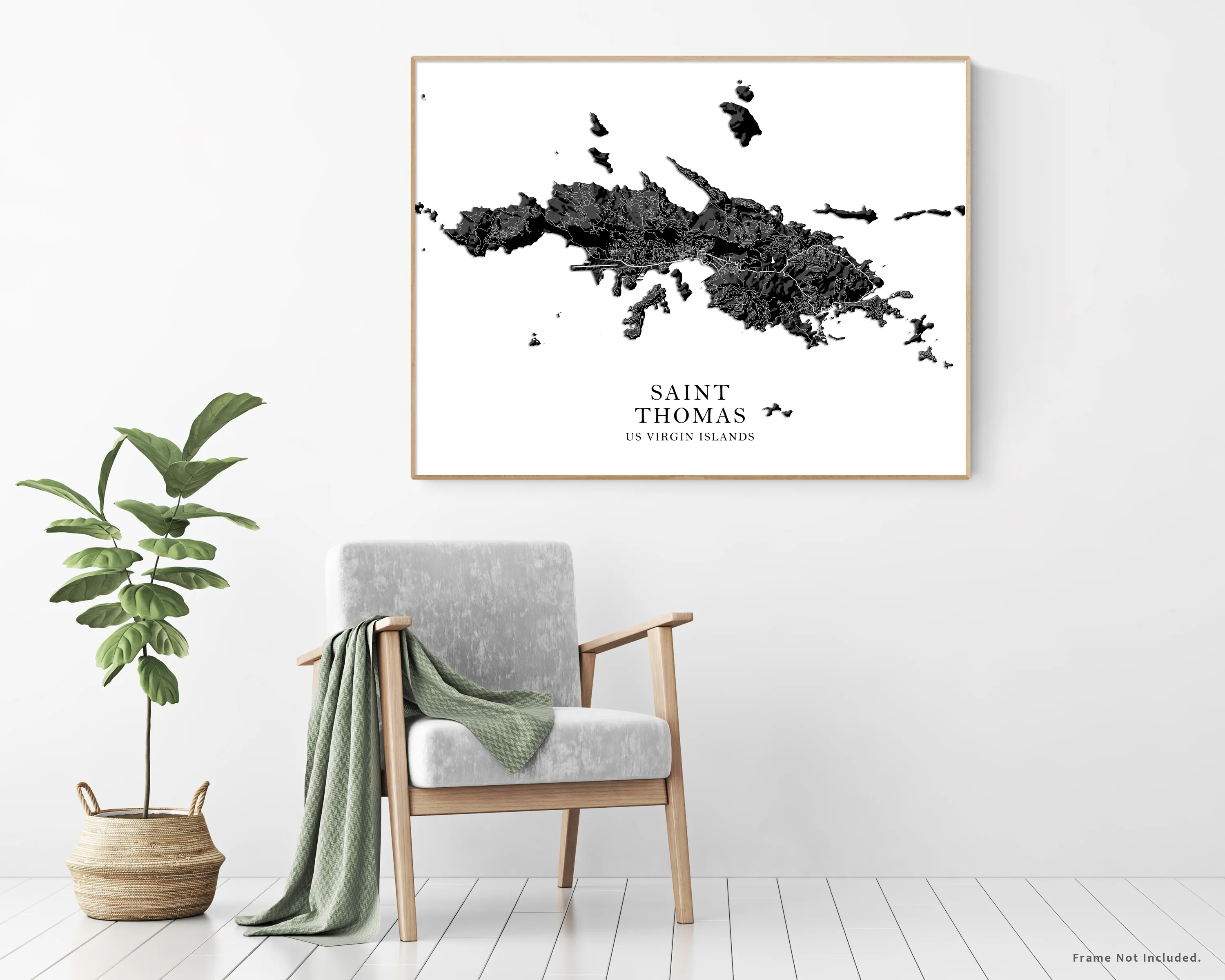 St Thomas Island, USVI Map Print Poster, Black and White US Virgin Islands Wall Art Prints, Saint Thomas