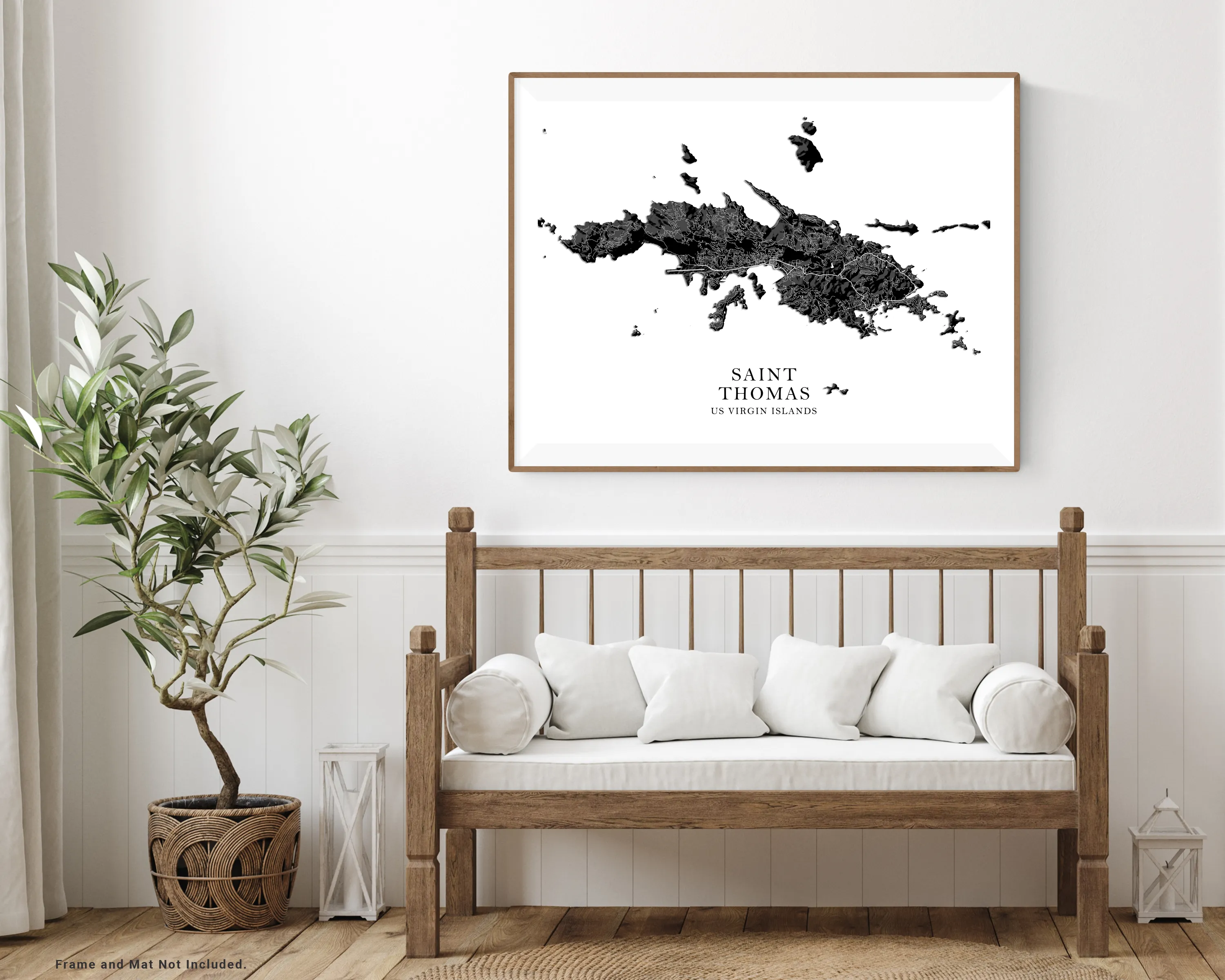 St Thomas Island, USVI Map Print Poster, Black and White US Virgin Islands Wall Art Prints, Saint Thomas