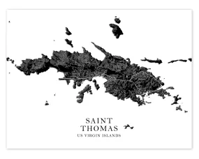 St Thomas Island, USVI Map Print Poster, Black and White US Virgin Islands Wall Art Prints, Saint Thomas