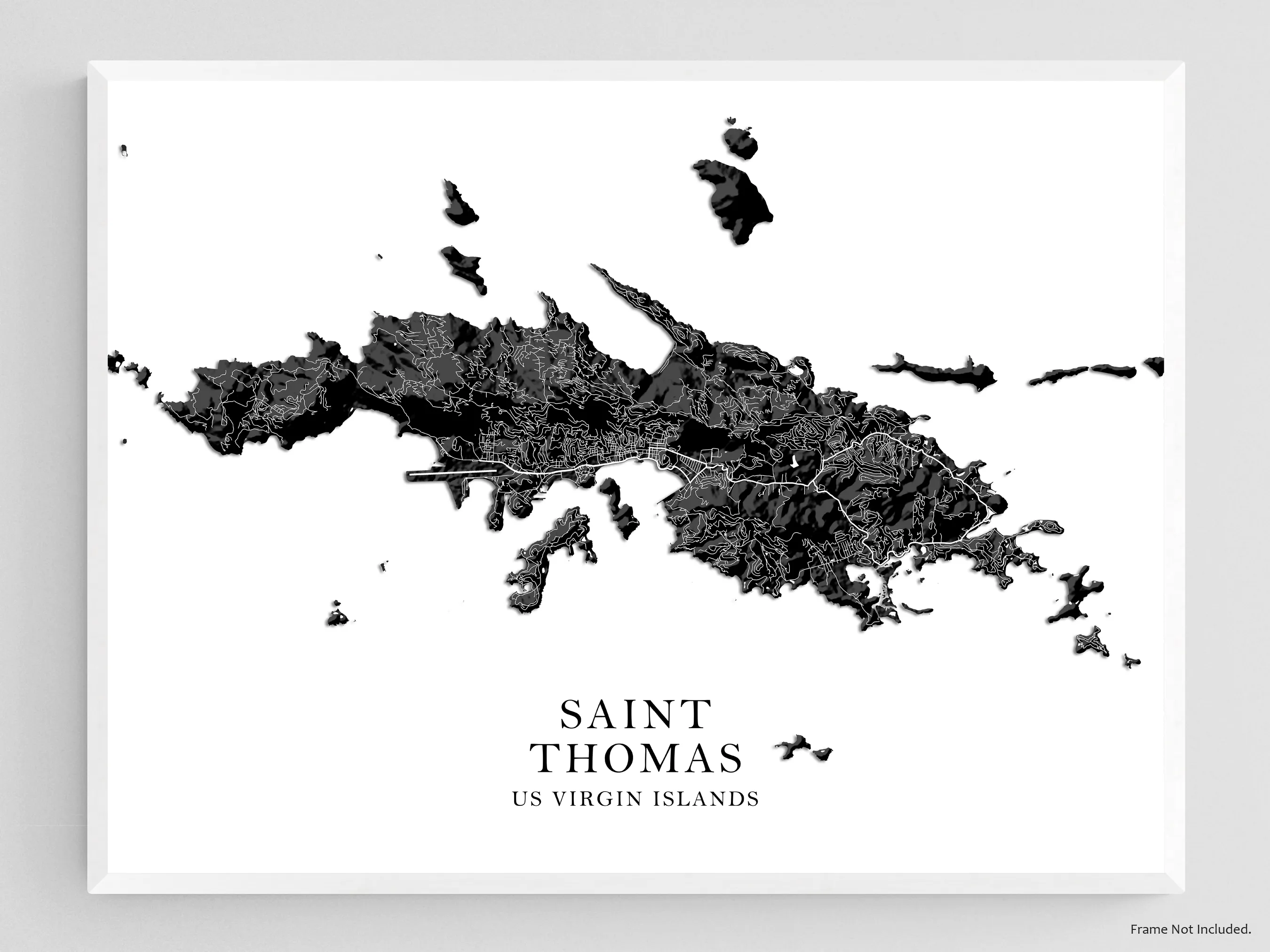 St Thomas Island, USVI Map Print Poster, Black and White US Virgin Islands Wall Art Prints, Saint Thomas