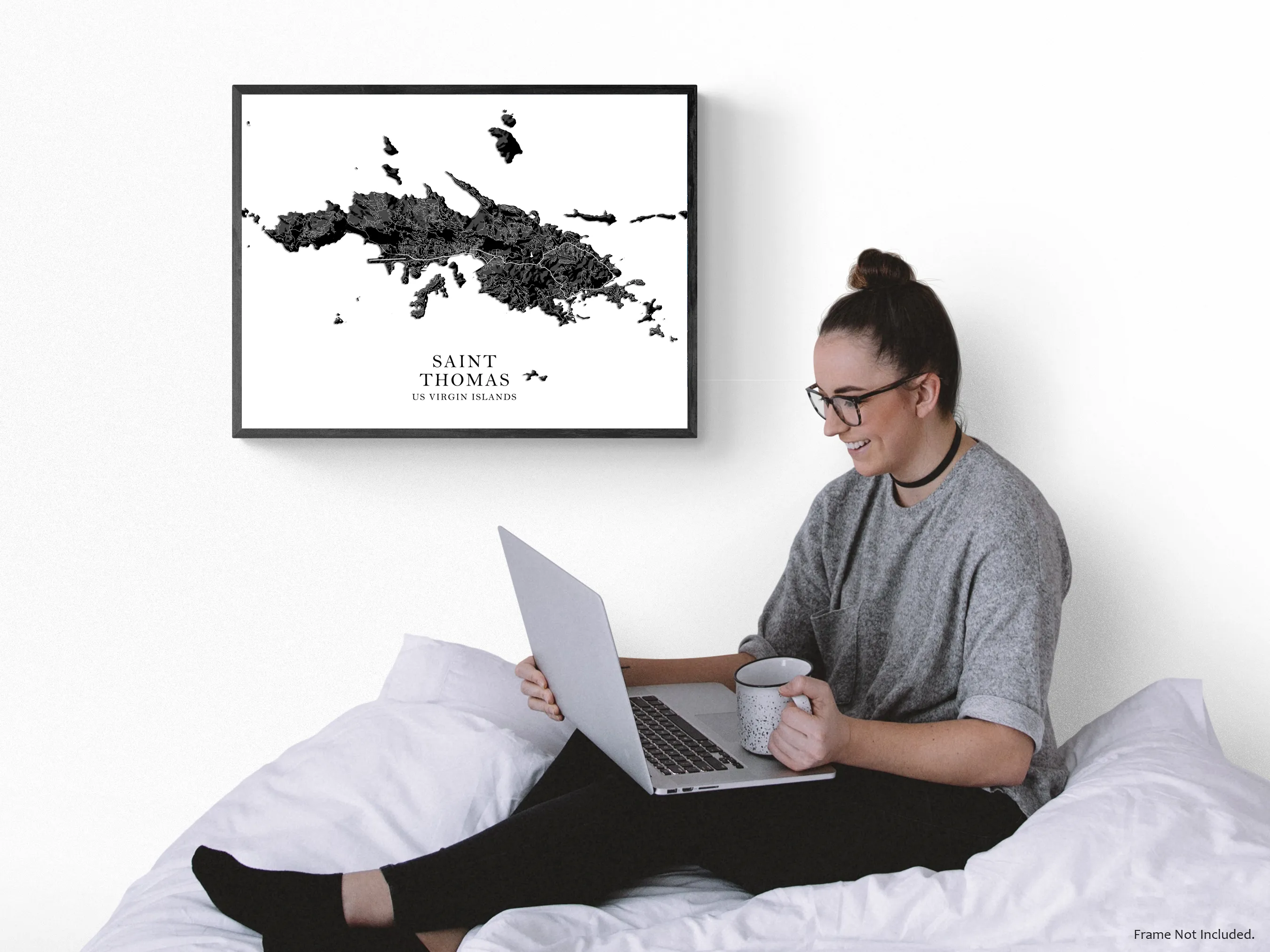 St Thomas Island, USVI Map Print Poster, Black and White US Virgin Islands Wall Art Prints, Saint Thomas