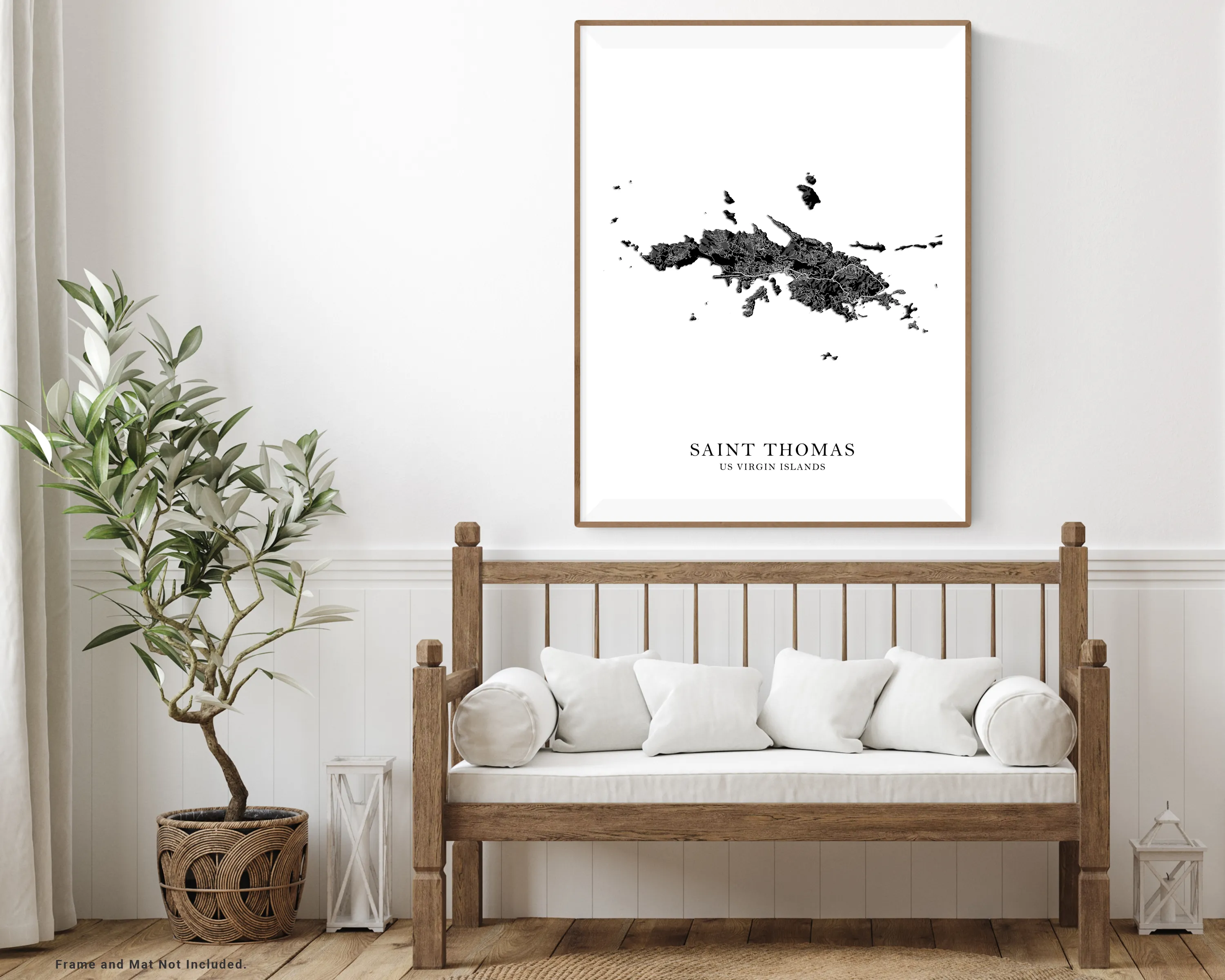 St Thomas Island, USVI Map Print Poster, Black and White US Virgin Islands Wall Art Prints, Saint Thomas