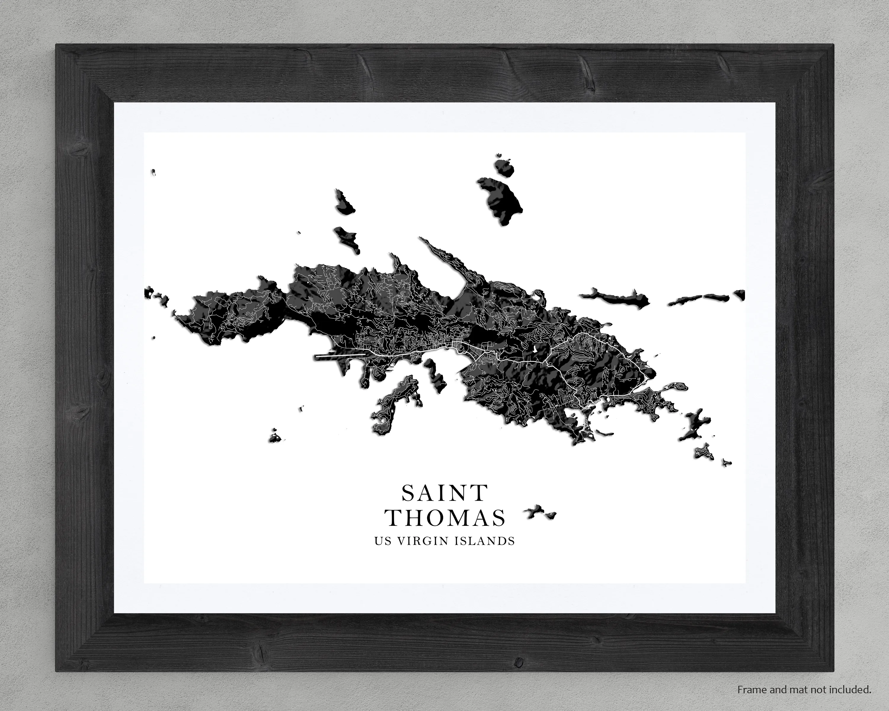 St Thomas Island, USVI Map Print Poster, Black and White US Virgin Islands Wall Art Prints, Saint Thomas