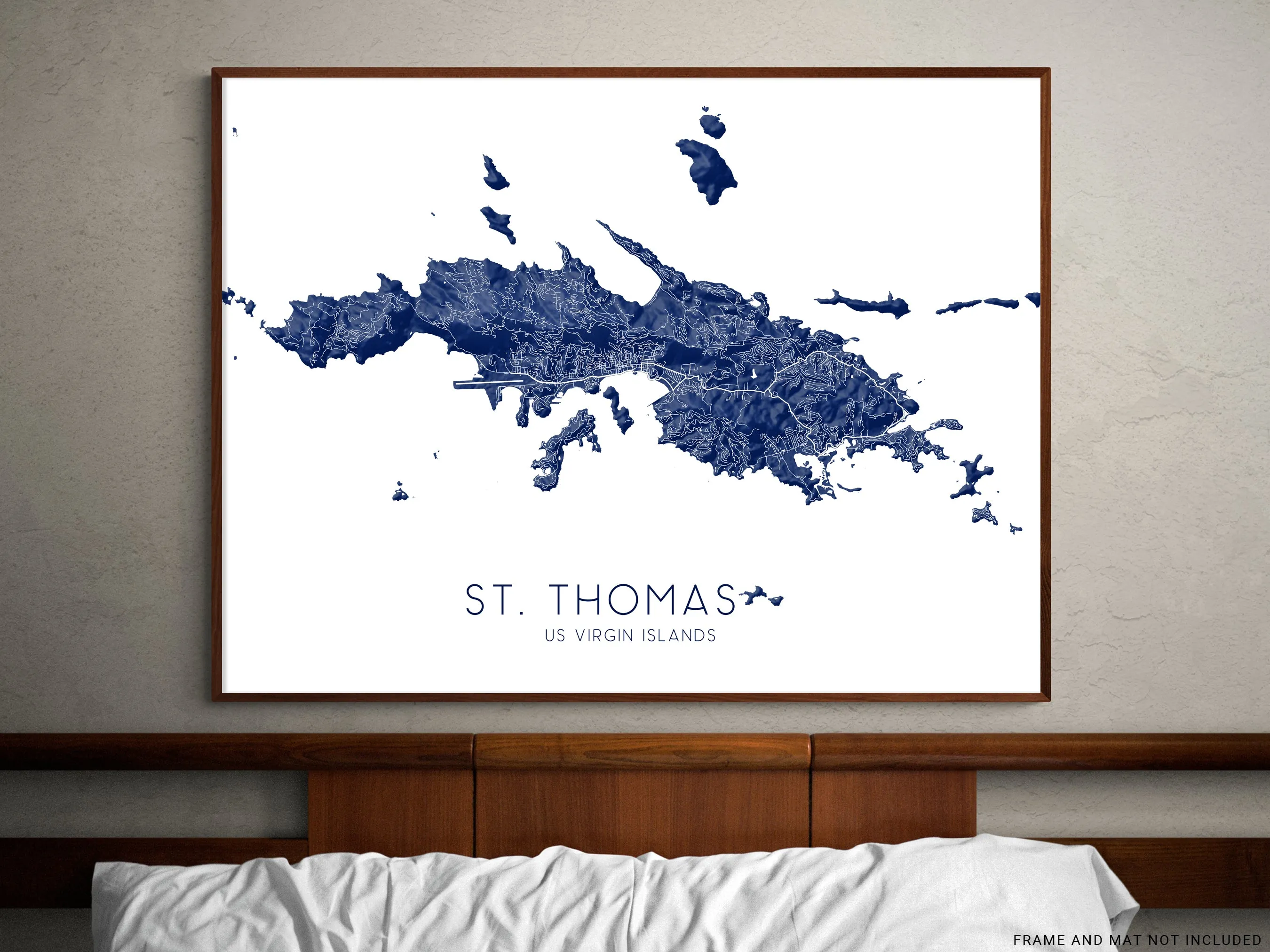St. Thomas USVI Map Print Poster - Topographic Road Map of St Thomas US Virgin Islands, Caribbean