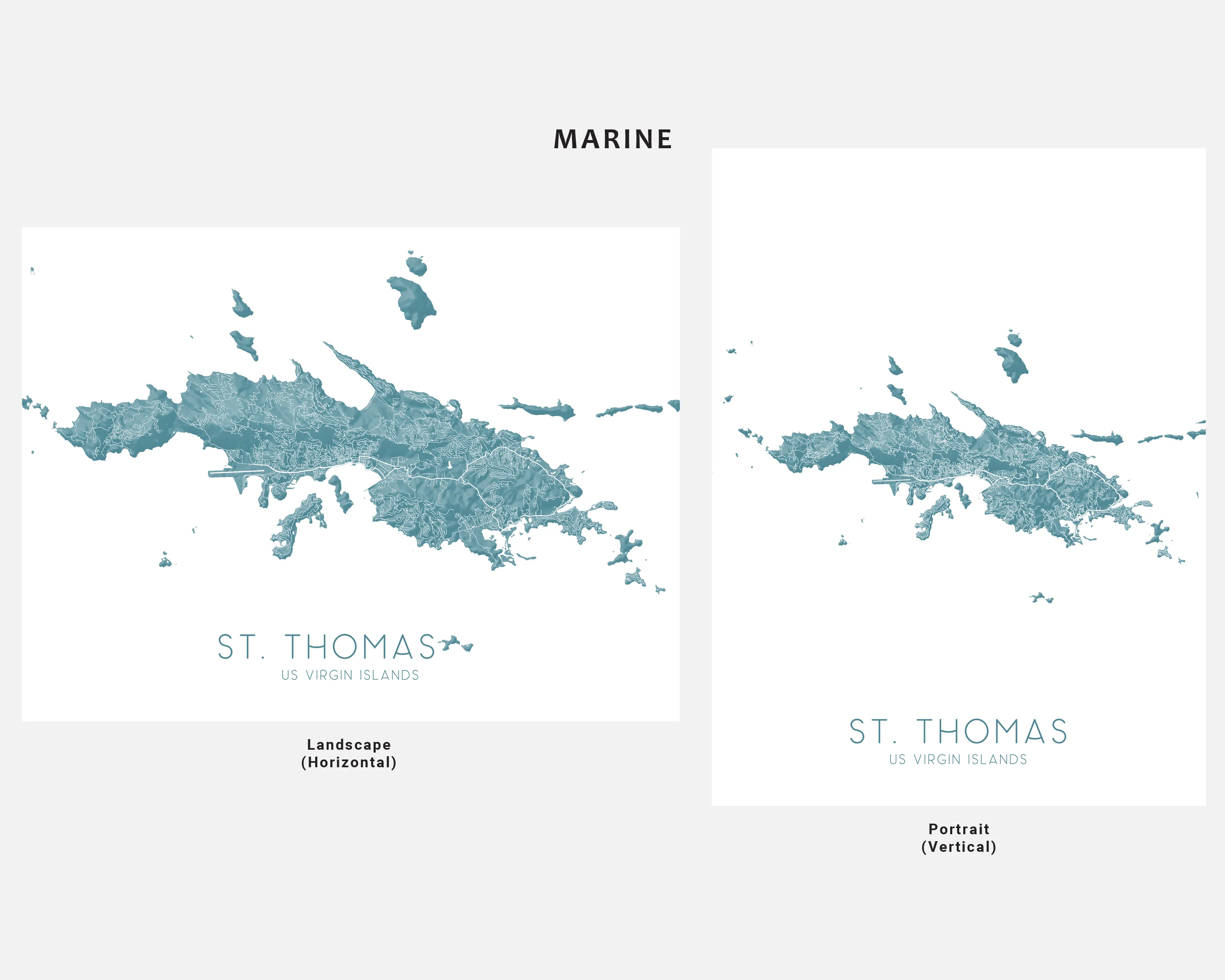 St. Thomas USVI Map Print Poster - Topographic Road Map of St Thomas US Virgin Islands, Caribbean